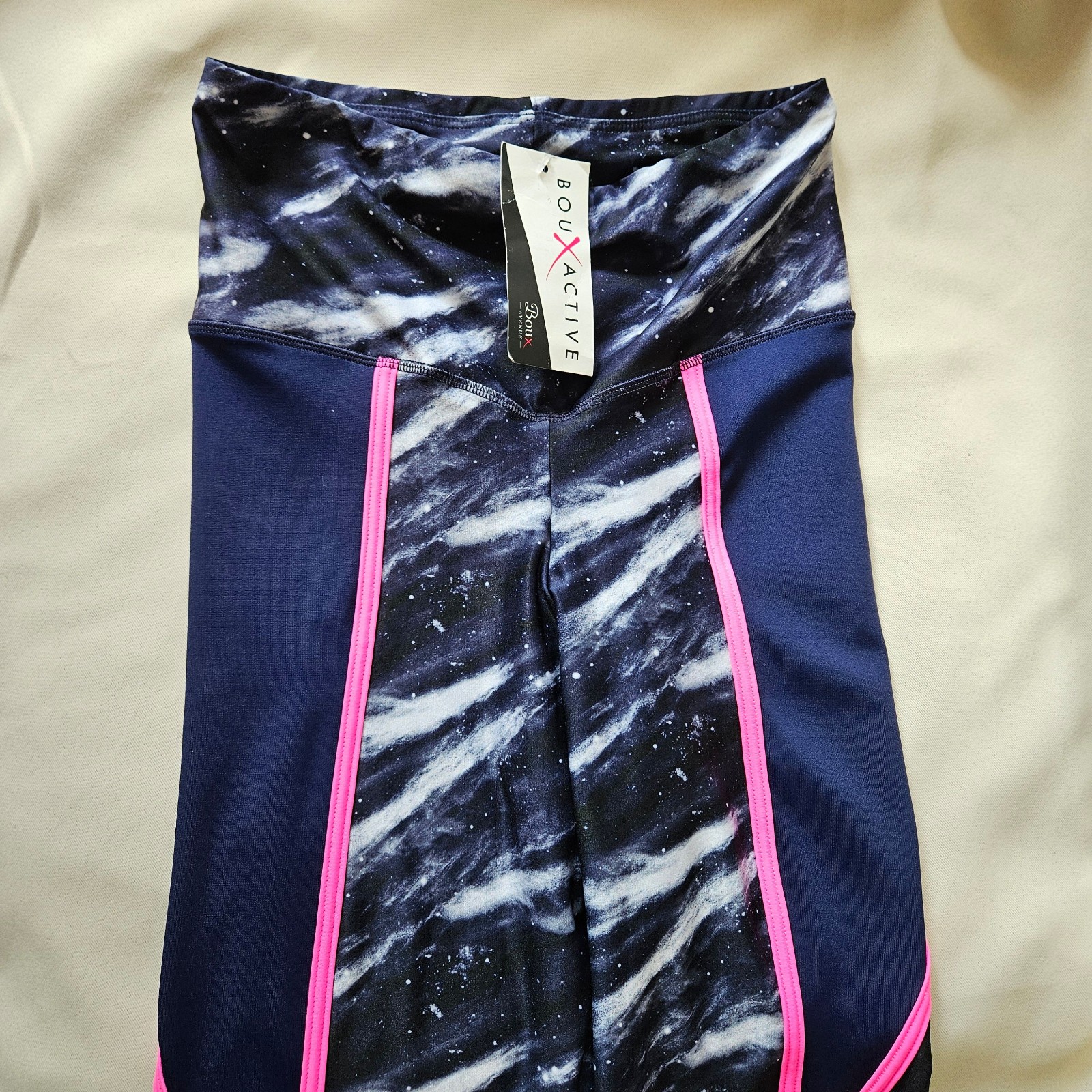 Boux Active Navy & White Marble Print Leggings UK 8 with Pink Trim