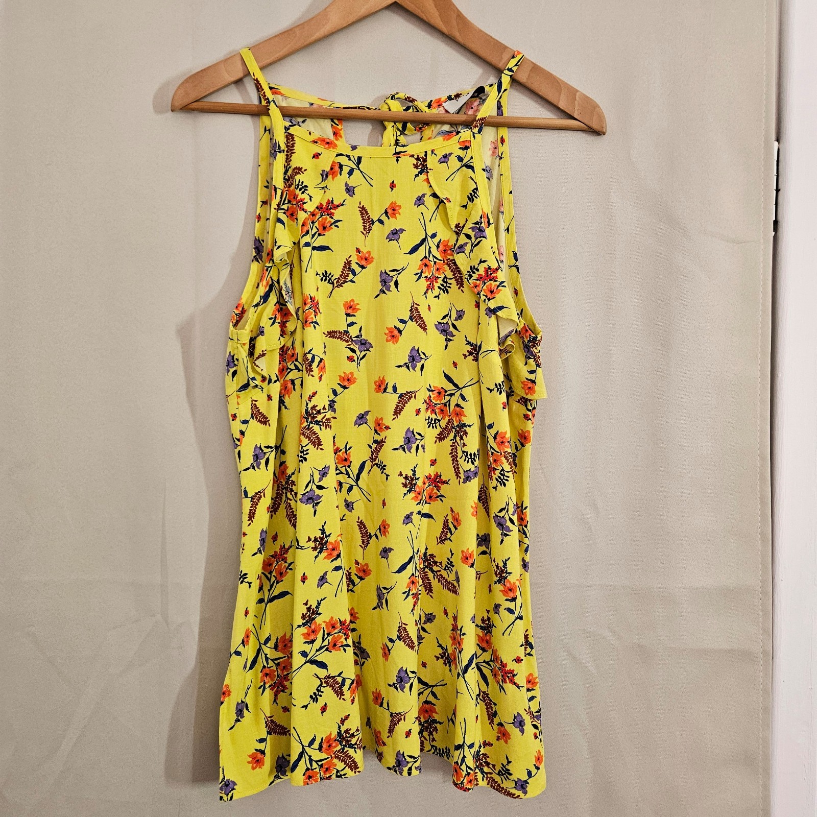 Papaya Yellow Floral Print Sleeveless Summer Top UK 14