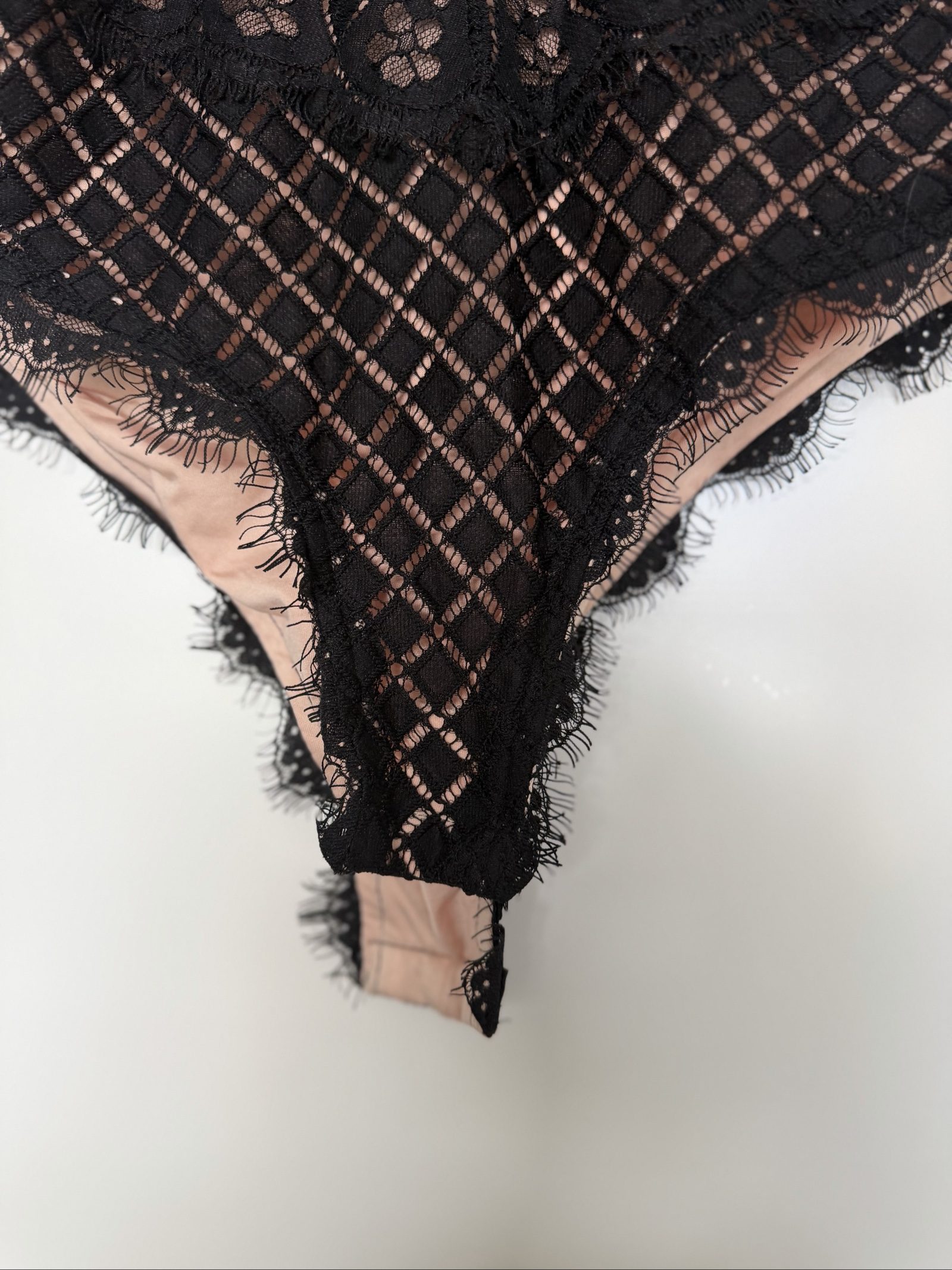 Black Lace Bodysuit Lingerie Size S/M Sheer Floral Design image 3