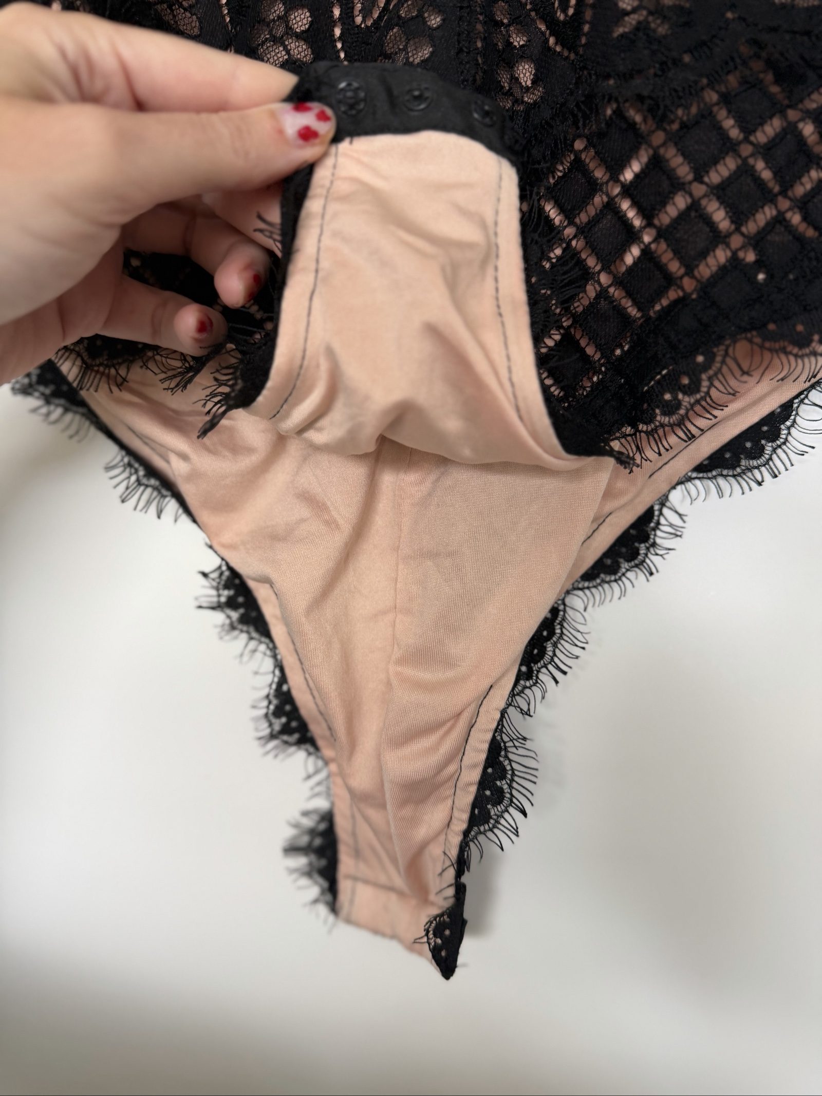 Black Lace Bodysuit Lingerie Size S/M Sheer Floral Design image 4
