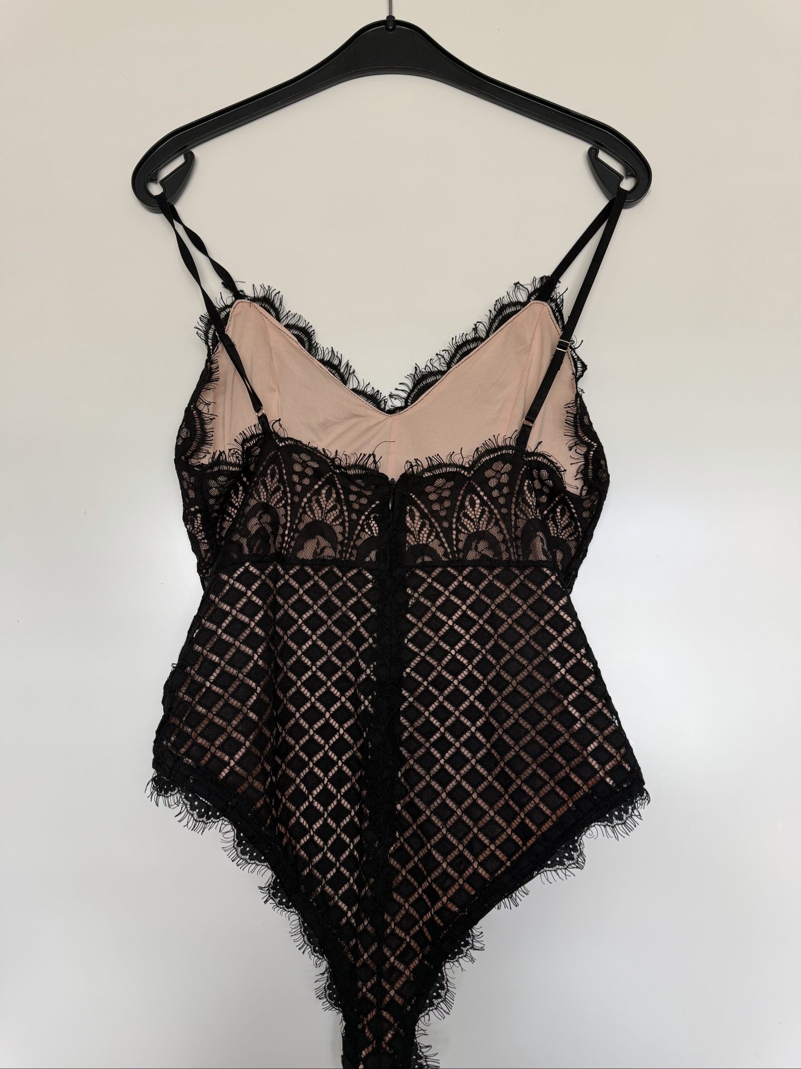 Black Lace Bodysuit Lingerie Size S/M Sheer Floral Design image 6