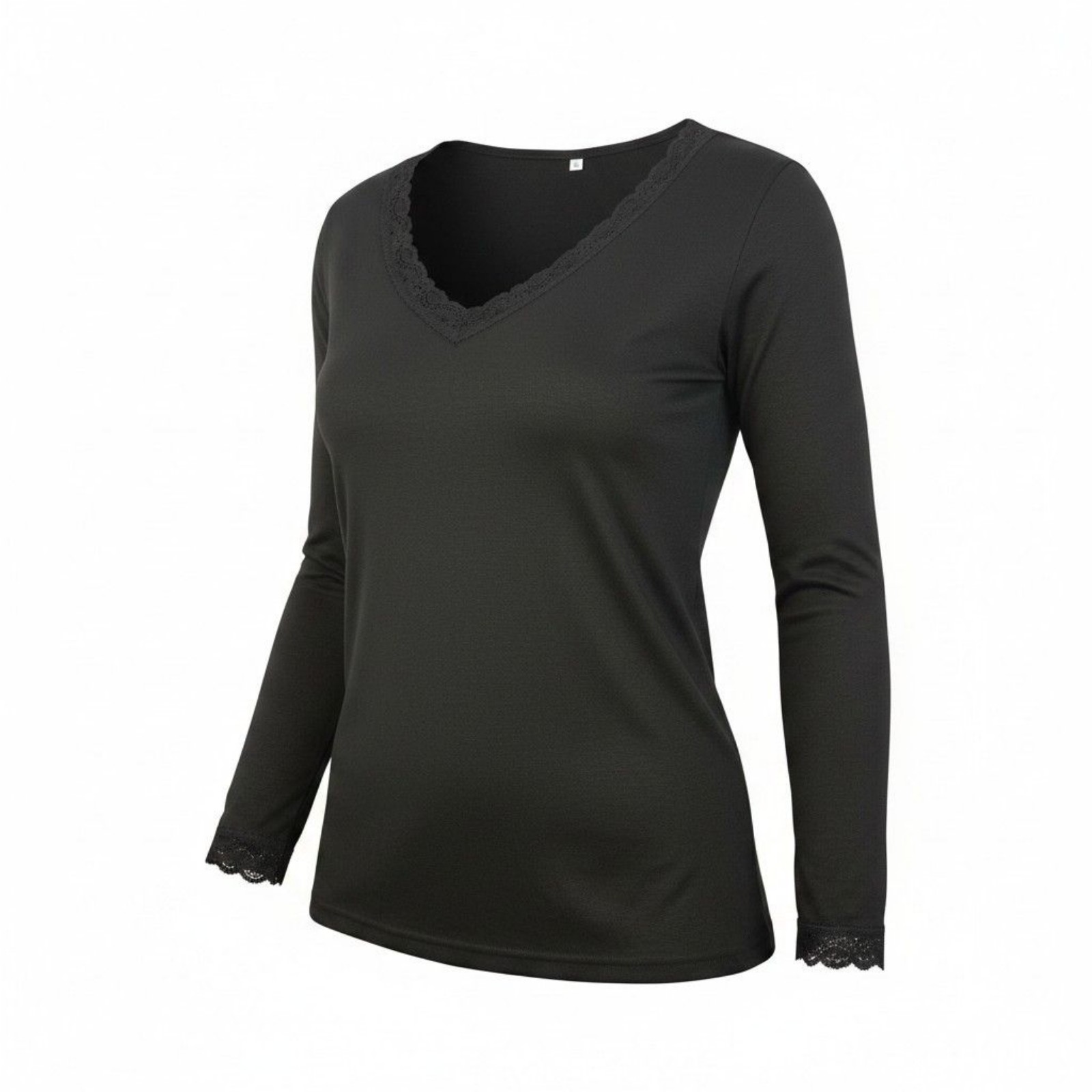Evervibe Black Lace Trim Long Sleeve Top XL