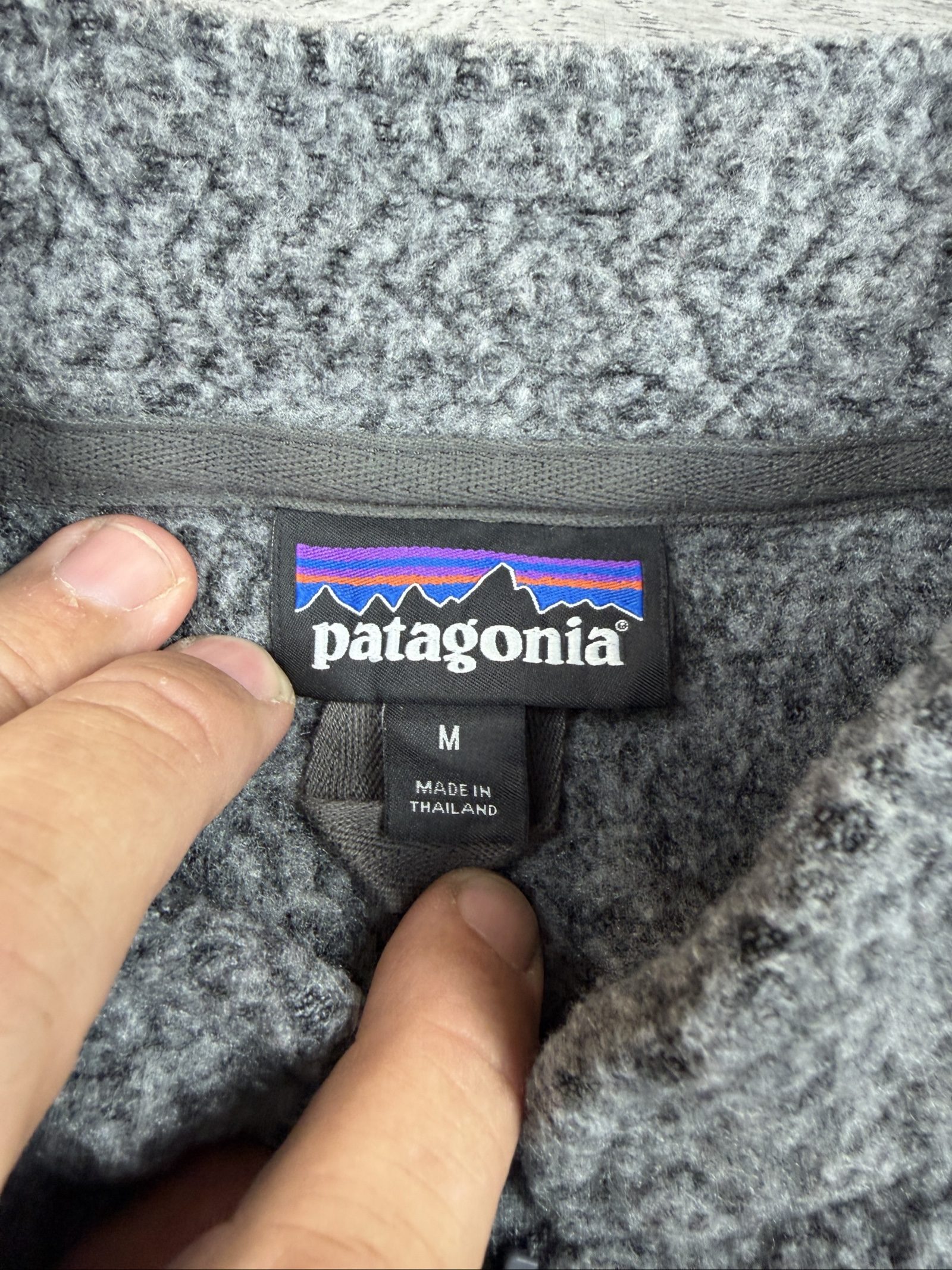 Patagonia Grey Fleece Zip-Up Jacket Size M Ribbed Cuffs image 8