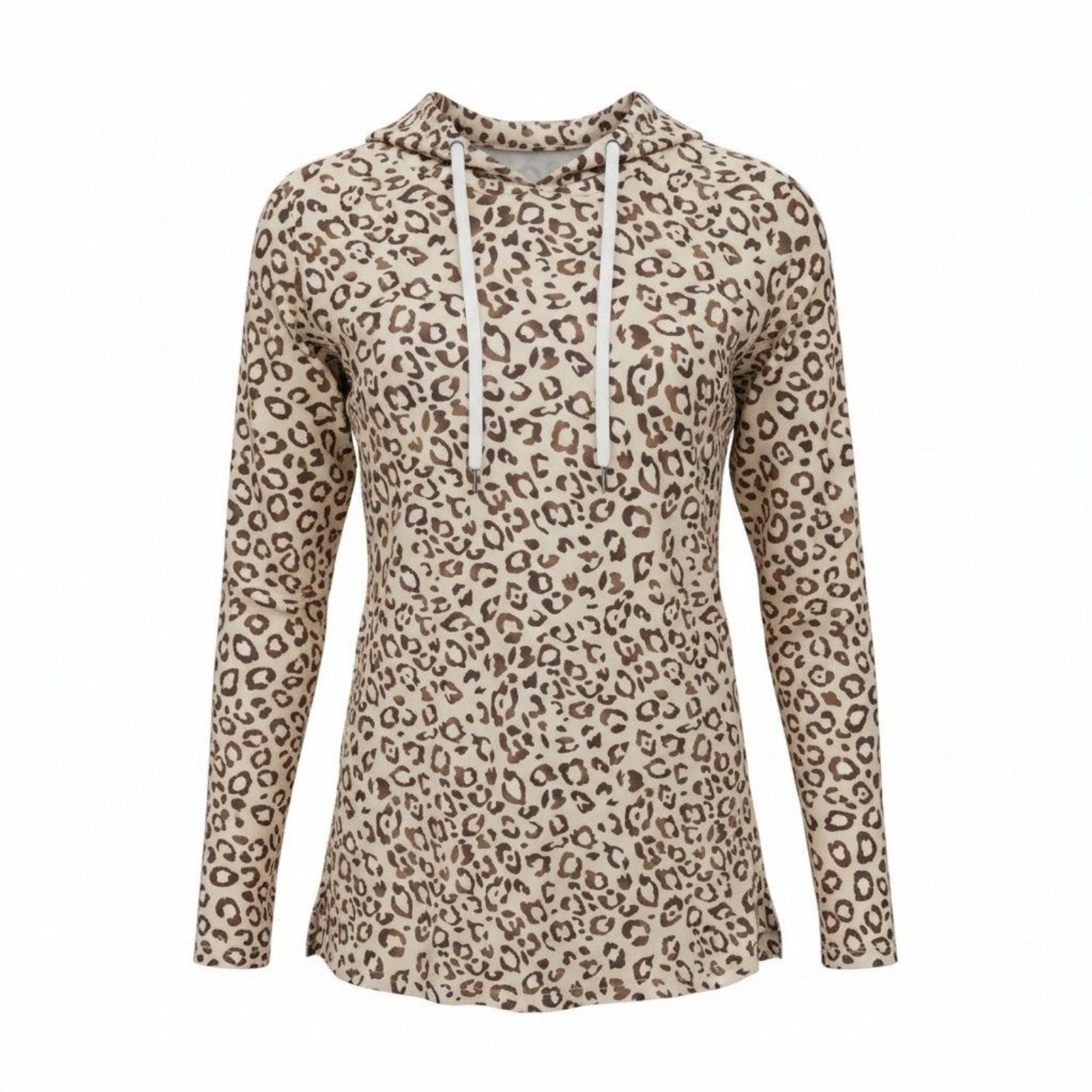 Leopard Print Beige & Brown Hooded Top Small Lightweight Casual