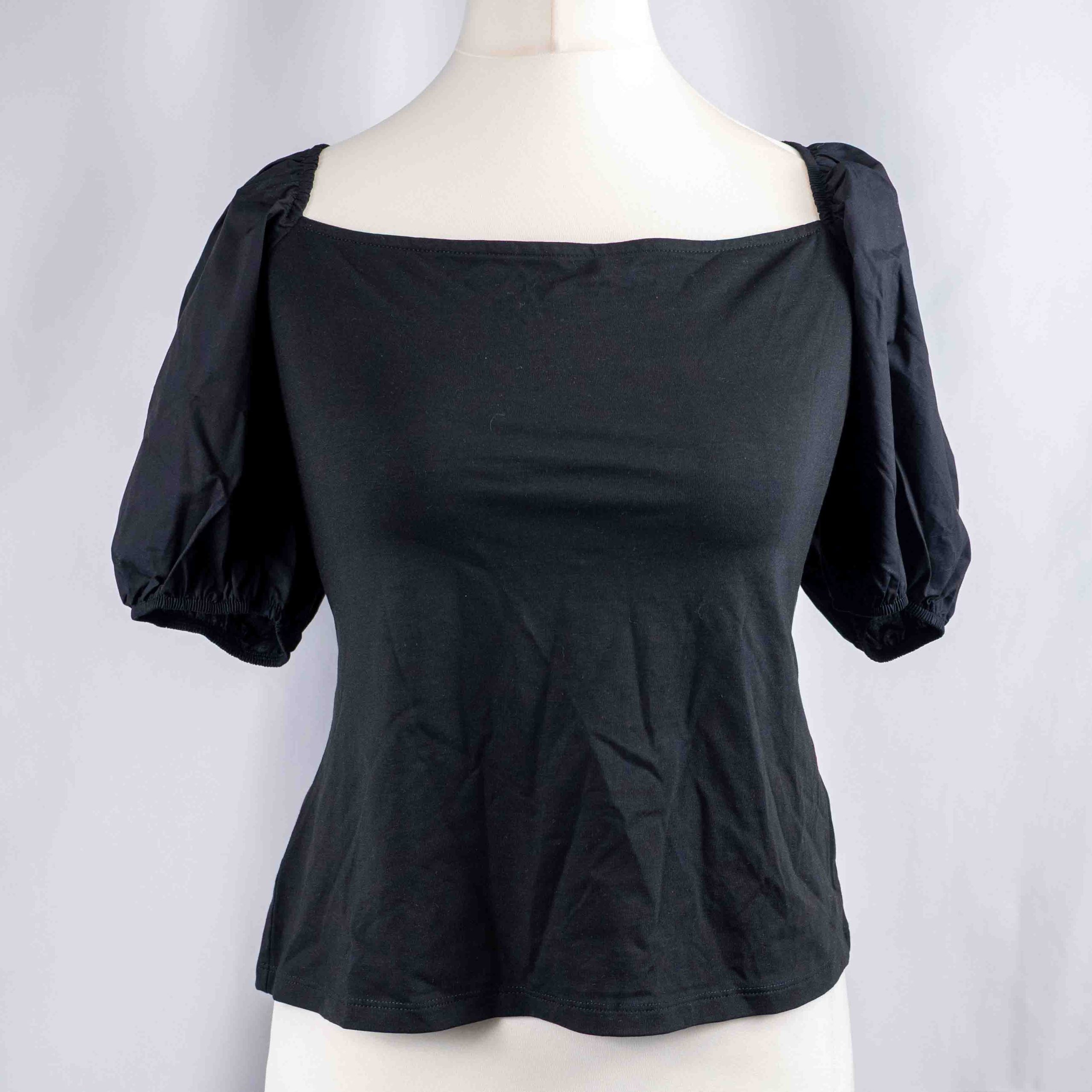 H&M Black Puff Sleeve Top Large Cotton Blend NWT