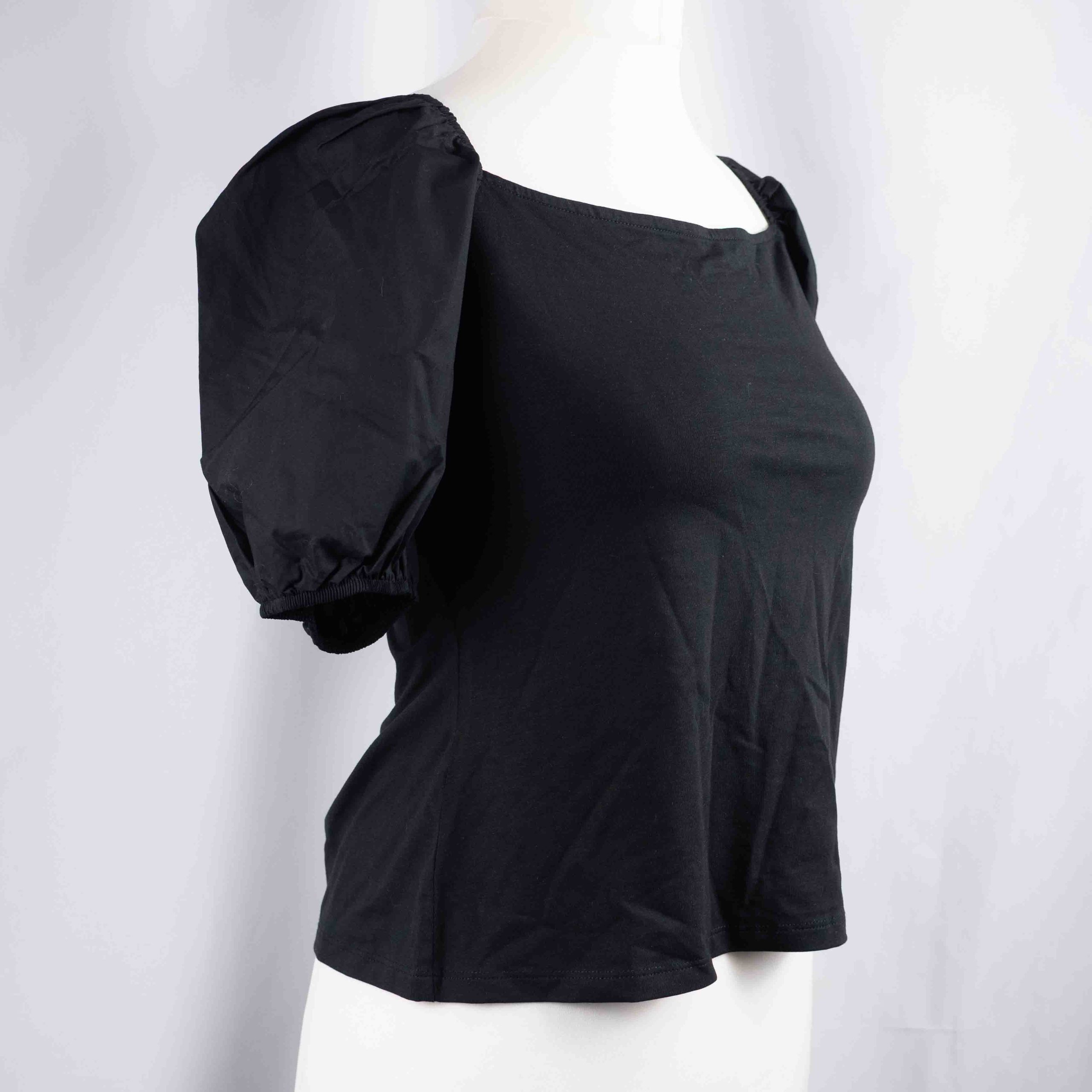 H&M Black Puff Sleeve Top Large Cotton Blend NWT image 2
