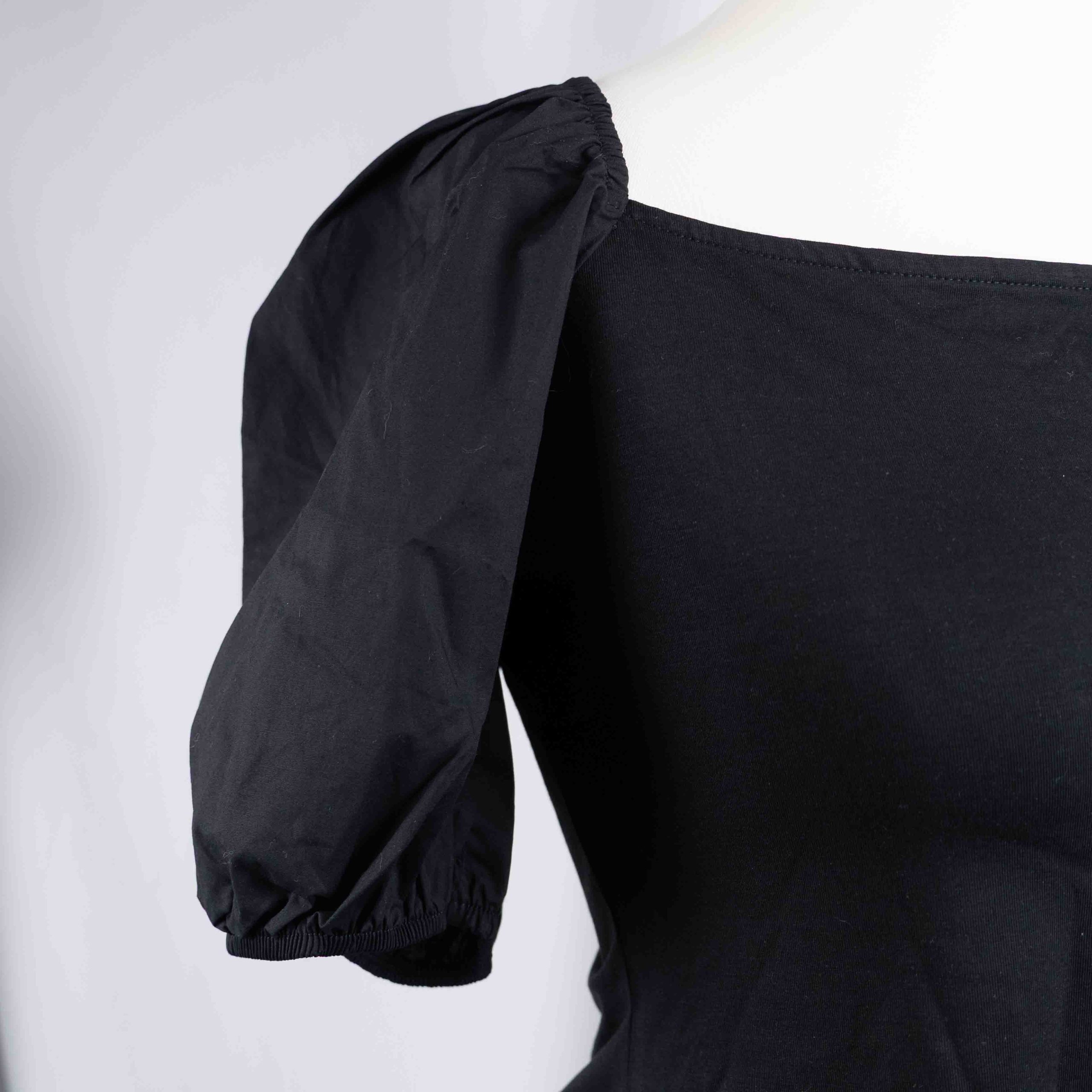 H&M Black Puff Sleeve Top Large Cotton Blend NWT image 3