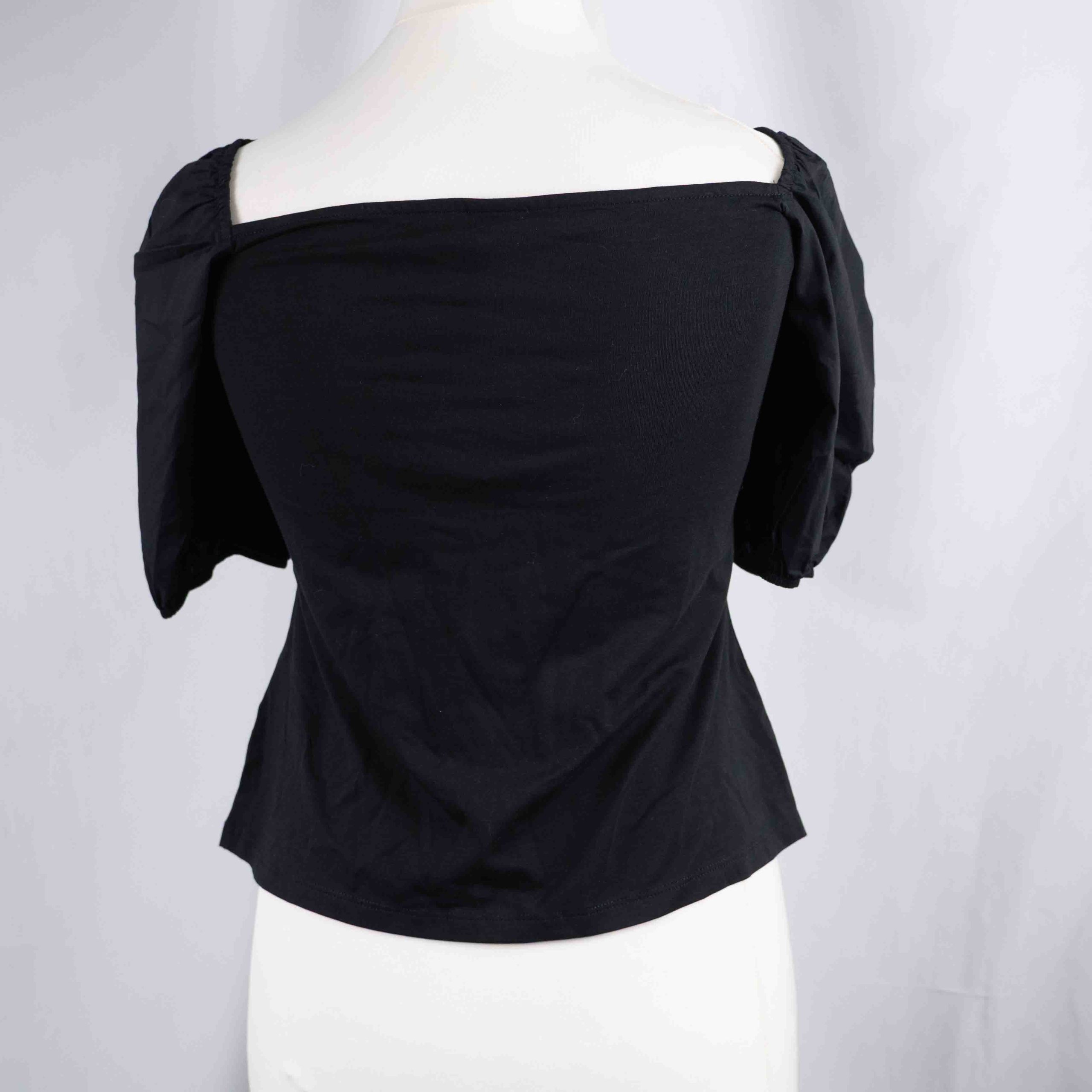 H&M Black Puff Sleeve Top Large Cotton Blend NWT image 4