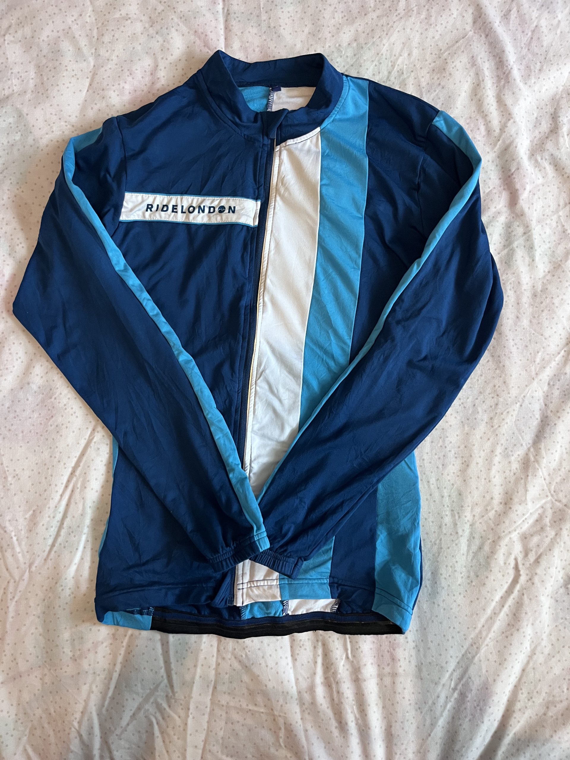 RideLondon Navy and Light Blue Cycling Jacket mens XS with Zipper & Pockets