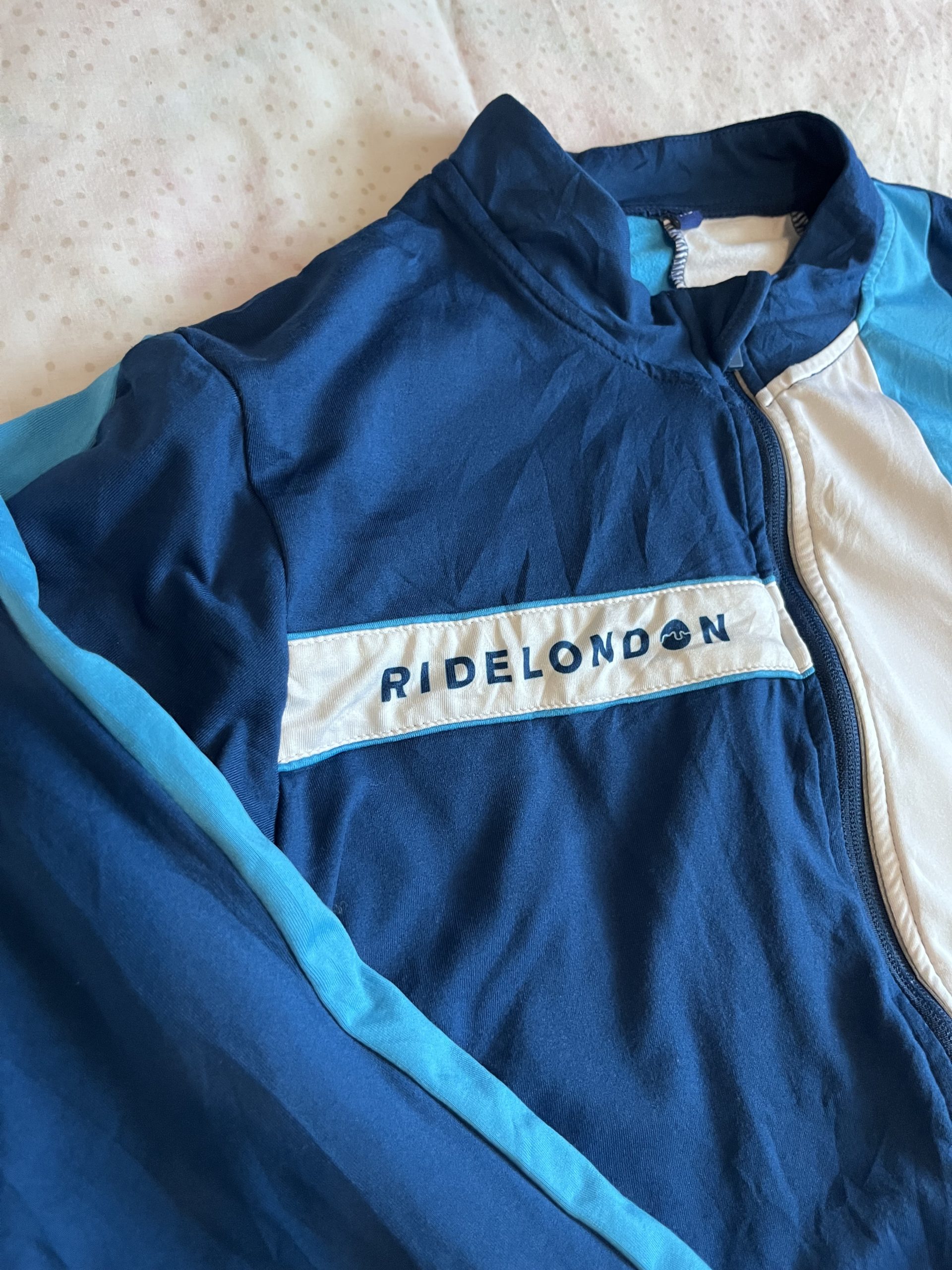 RideLondon Navy and Light Blue Cycling Jacket mens XS with Zipper & Pockets image 2