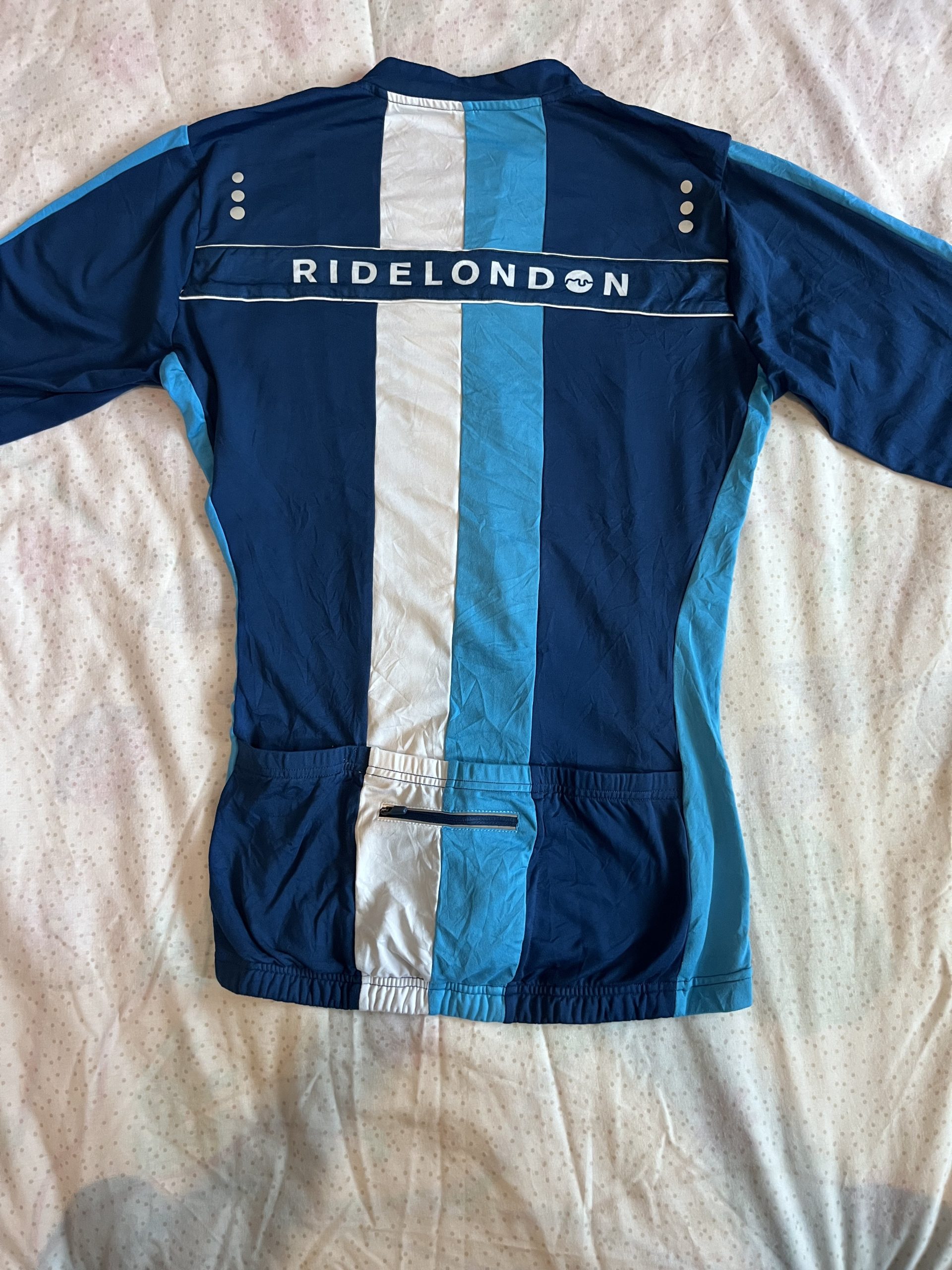 RideLondon Navy and Light Blue Cycling Jacket mens XS with Zipper & Pockets image 5