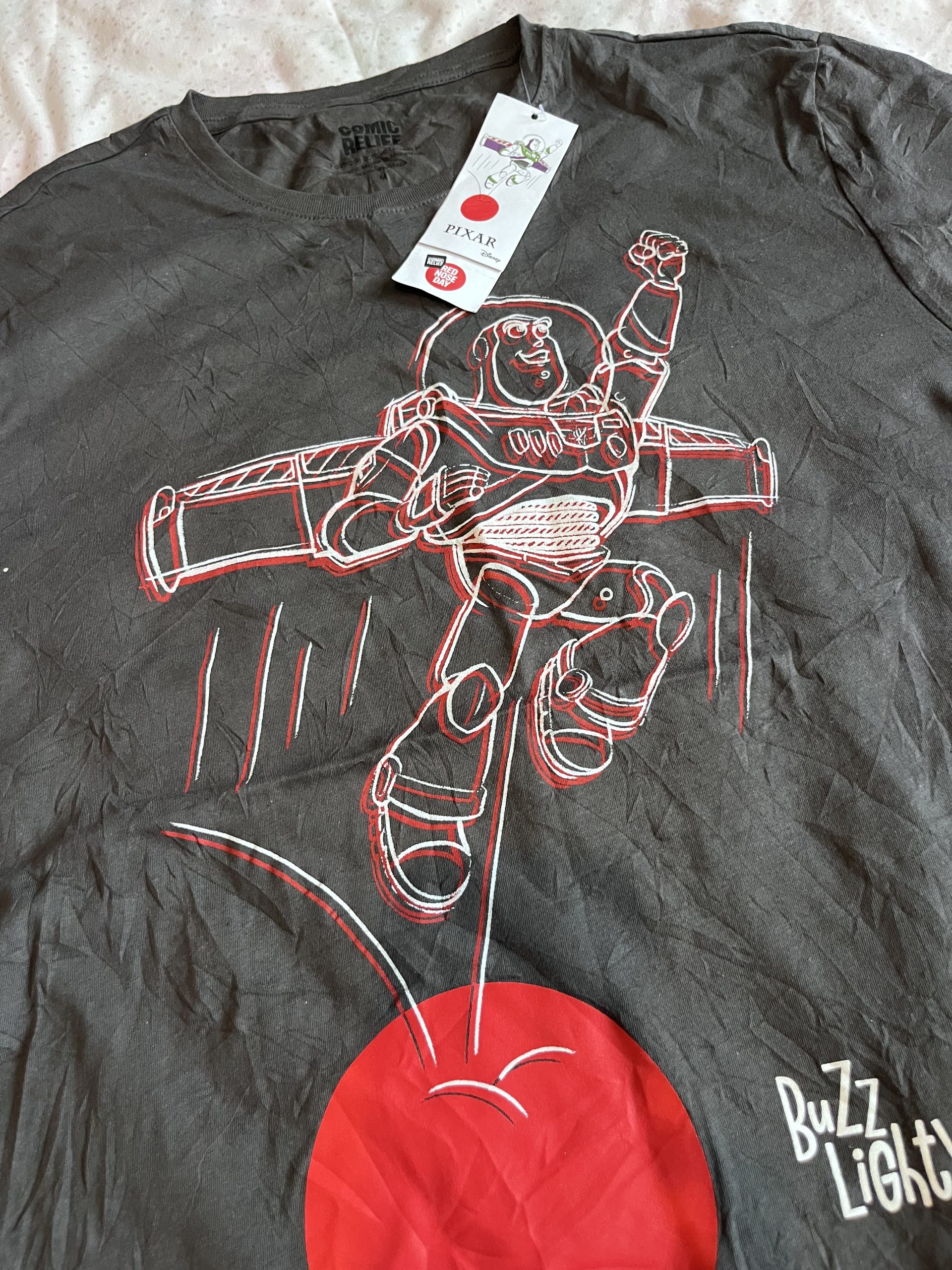 Comic Relief Pixar Buzz Lightyear T-Shirt Black & Red Mens Medium new image 2