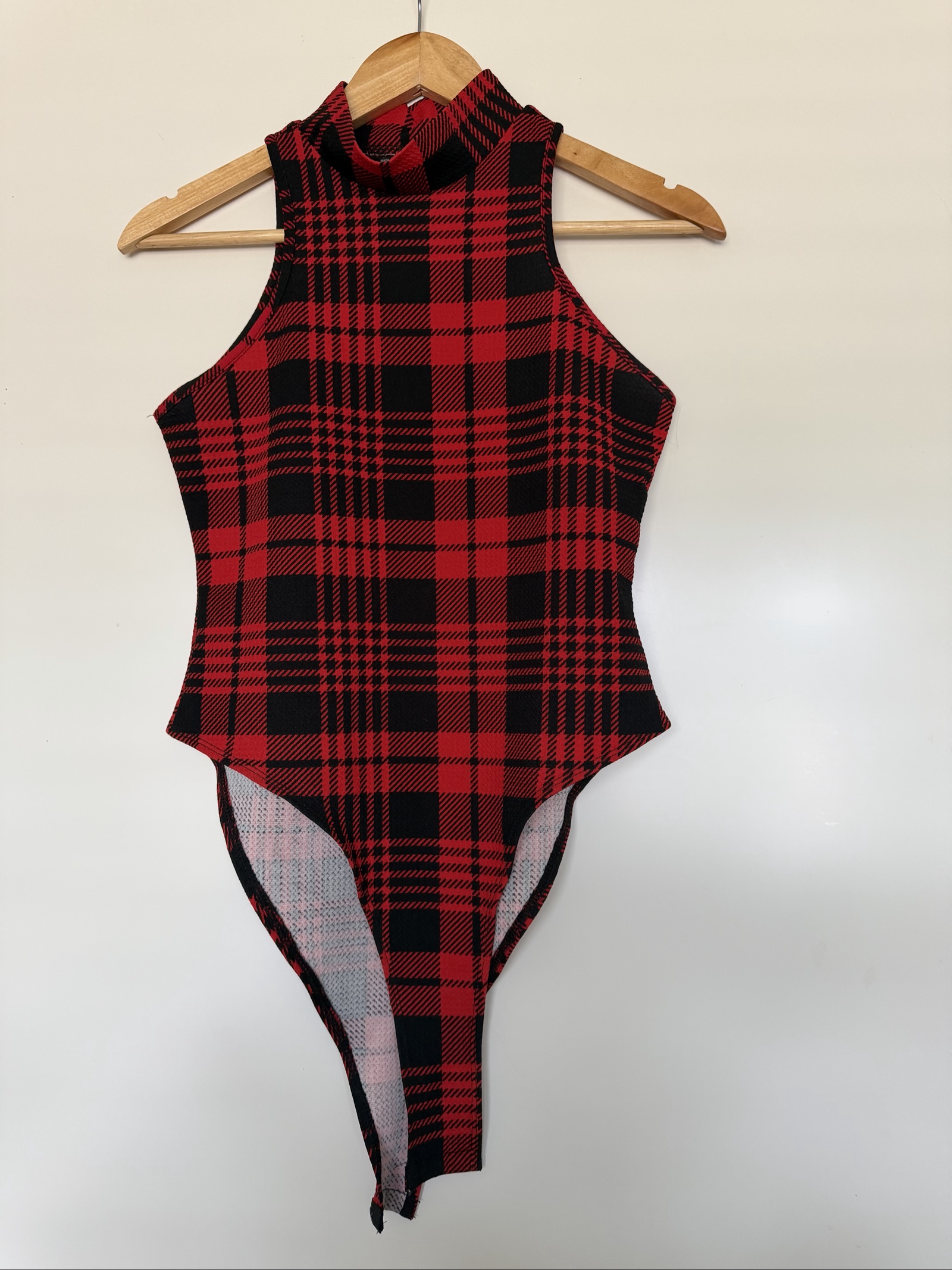 Sexy punk style Red & Black Checkered Sleeveless Bodysuit Medium