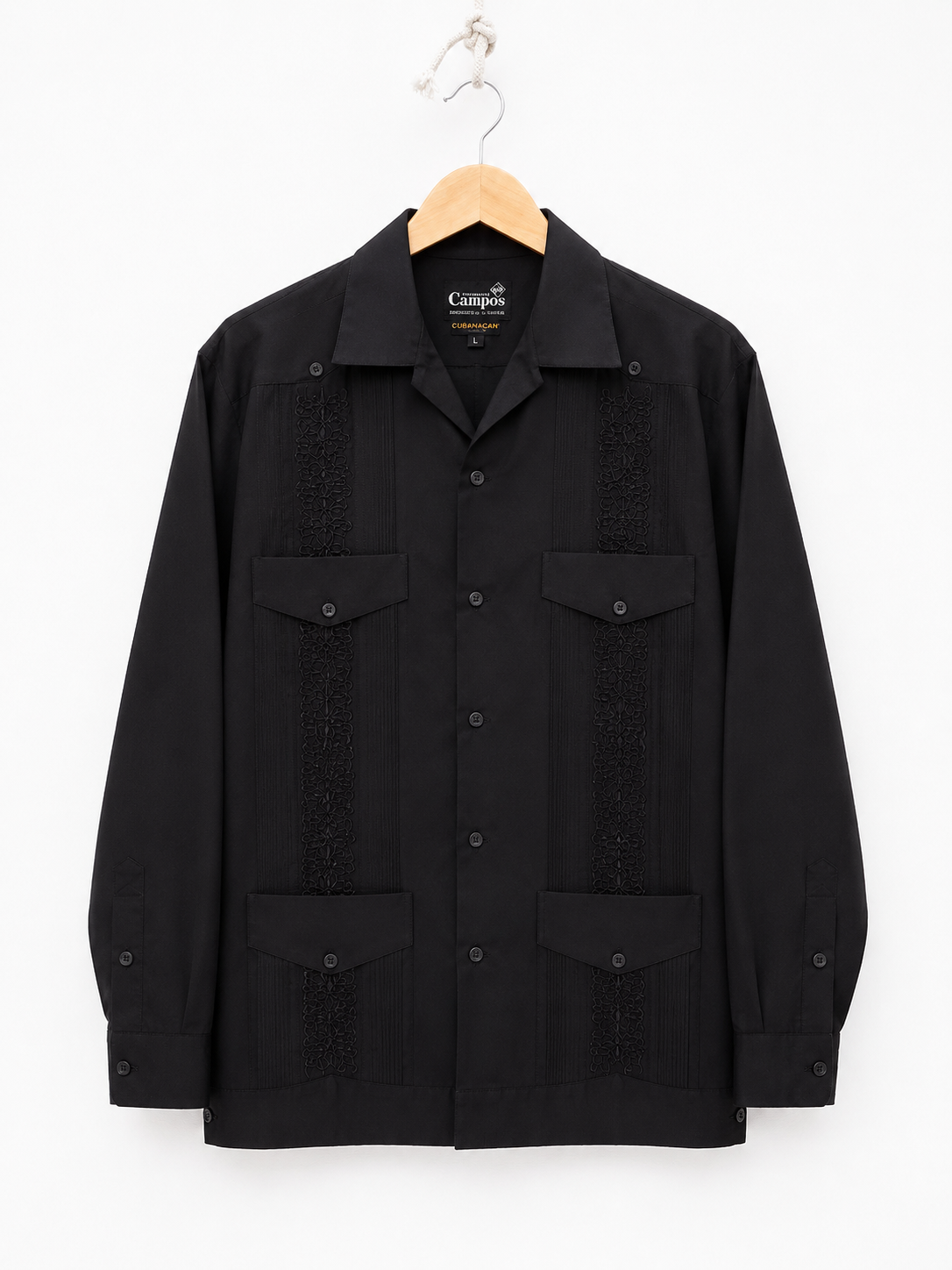Campos Black Guayabera Shirt Embroidered L