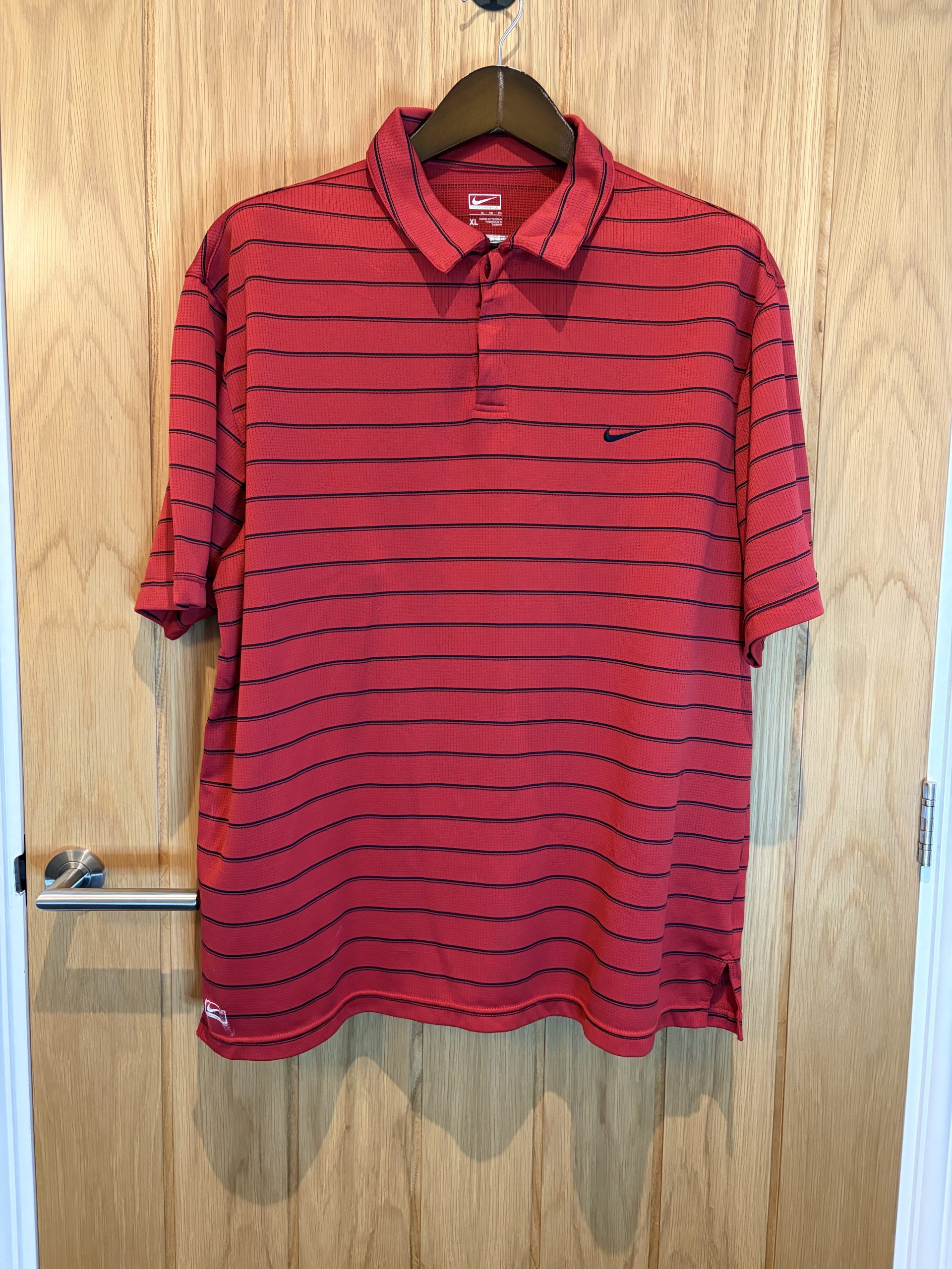 Vintage Nike Performance Polo Shirt Red Black Stripe Mens XL 100% Polyester Y2K Golf