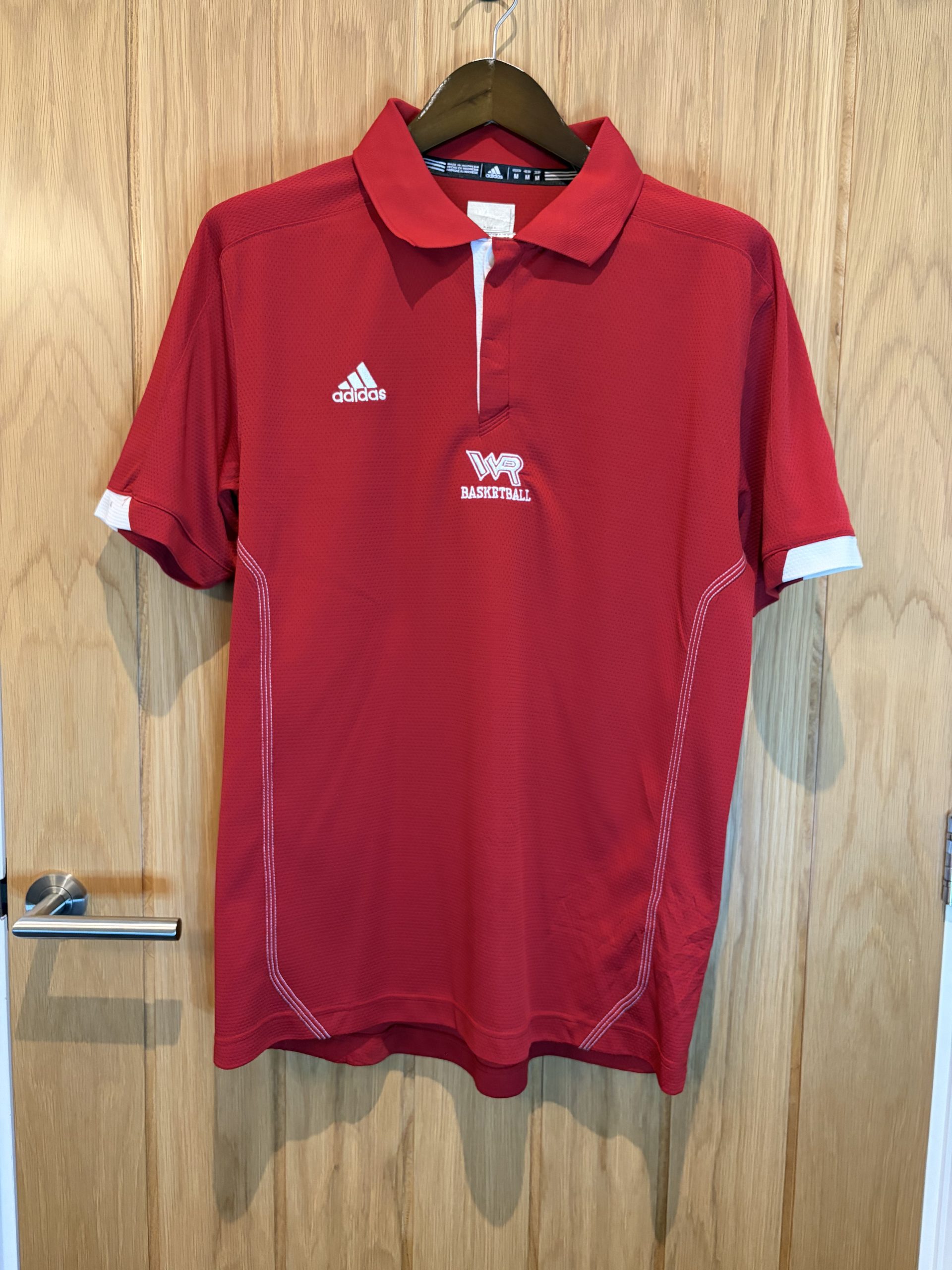 Vintage Adidas WR Basketball Team Issue Polo Shirt Red White Mens M 100% Polyester Y2K