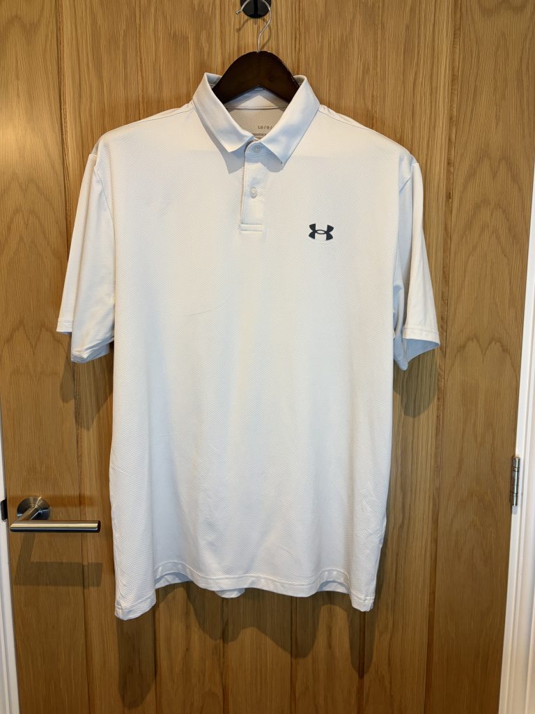 Under Armour Performance Polo Shirt White Mens L Loose Fit Golf Sports Performance