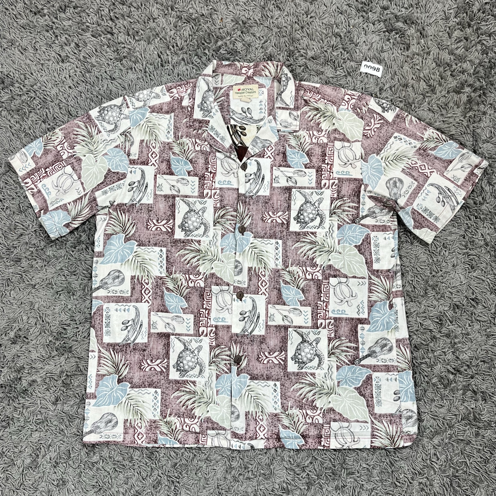 Royal Hawaiian Creations Burgundy & Blue Short Sleeve Shirt XXL