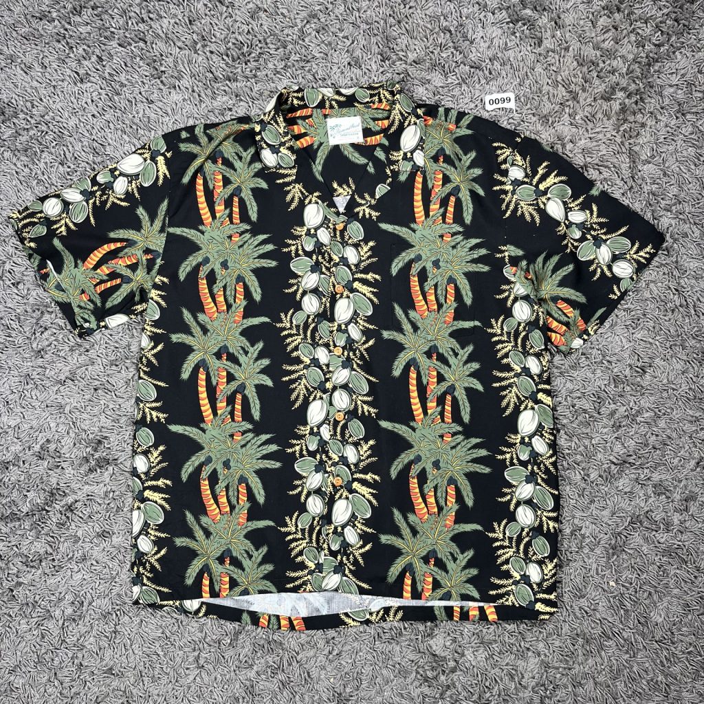 Diamond Head Black Palm Tree Print Hawaiian Shirt L