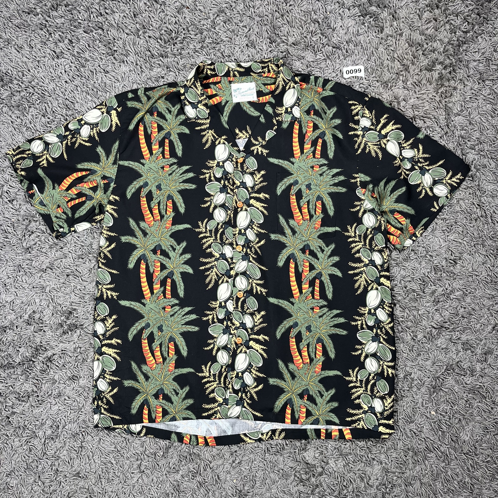 Diamond Head Black Palm Tree Print Hawaiian Shirt L