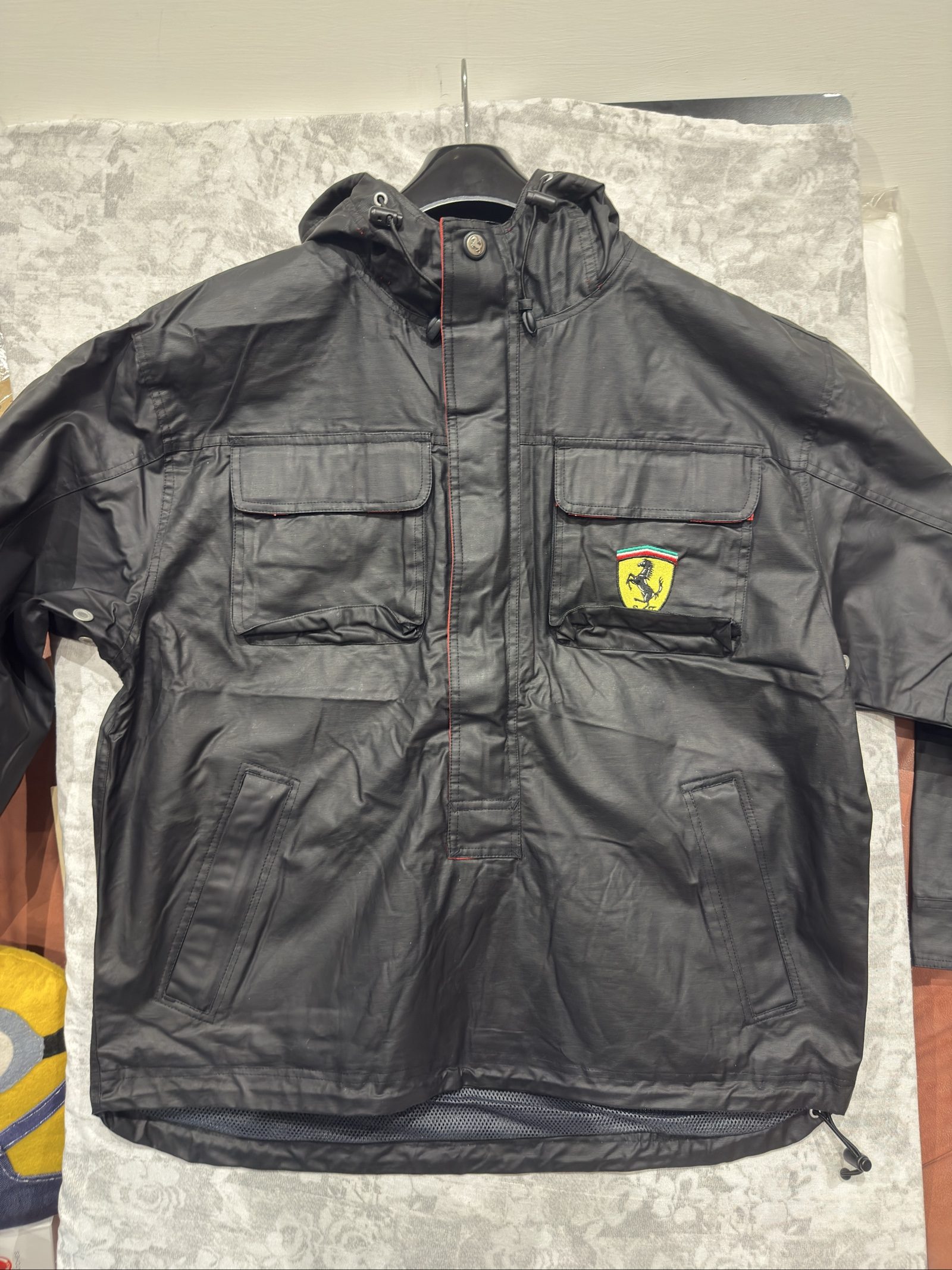 Ferrari Black Waterproof Hooded Jacket Large with Logo Patch