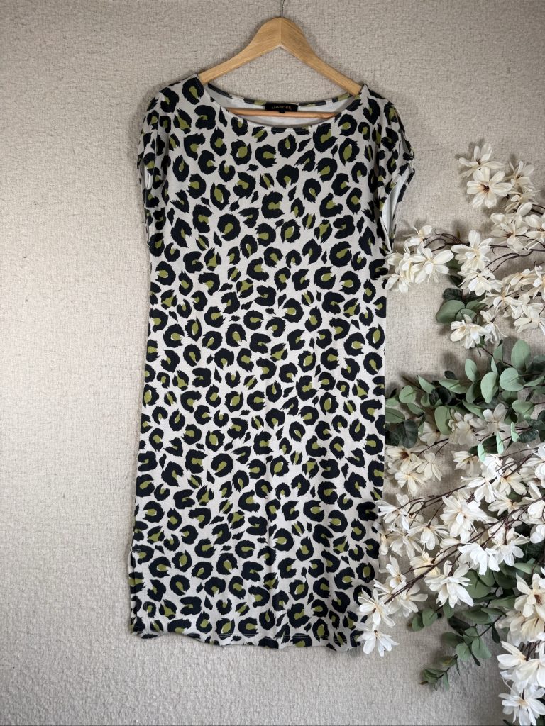 Jaeger White Green Leopard Print Viscose Blend Casual Dress UK Small