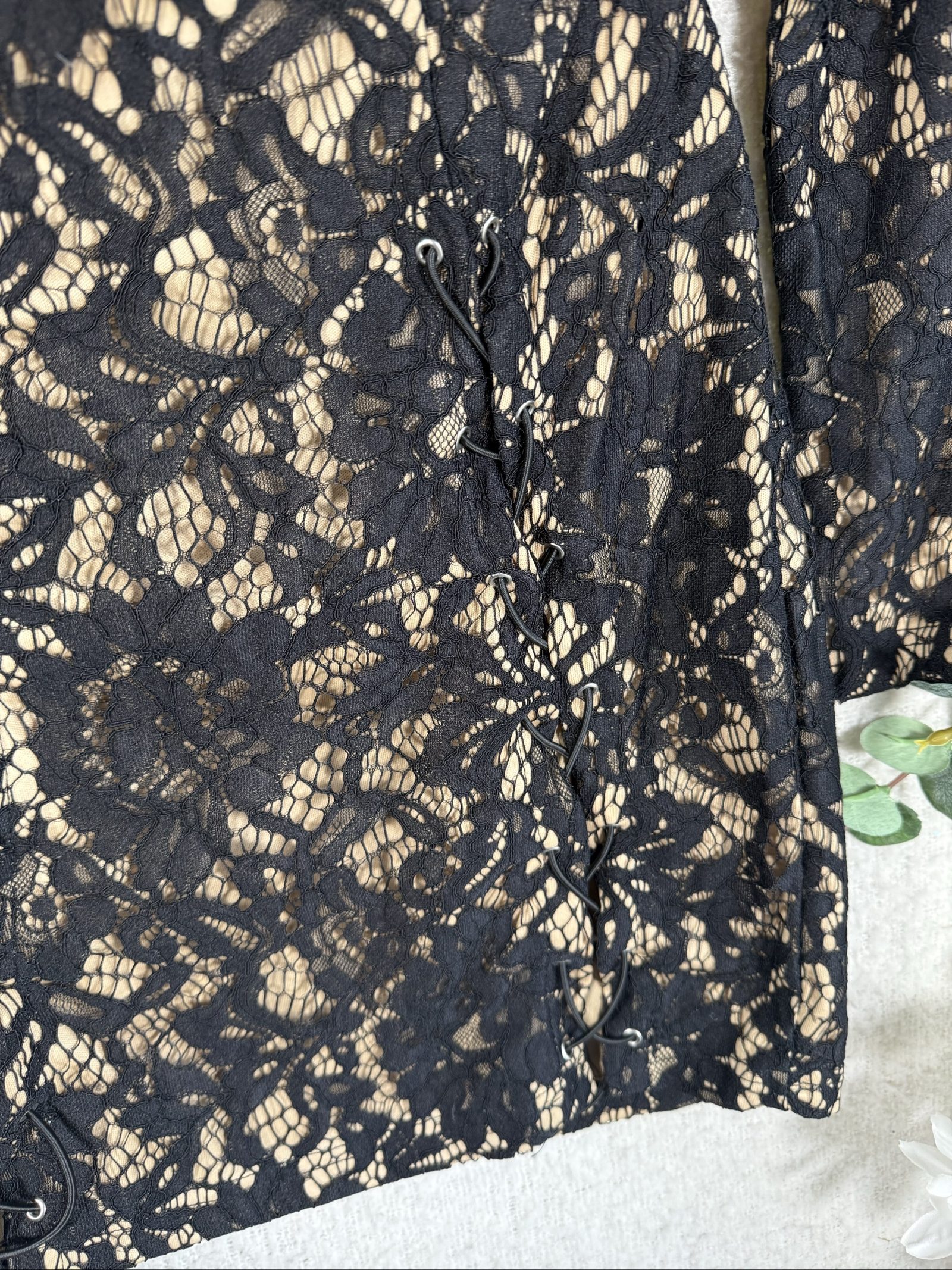 PrettyLittleThing Black Lace Bodycon Dress UK 8 Sexy Open Back Long Sleeve image 6