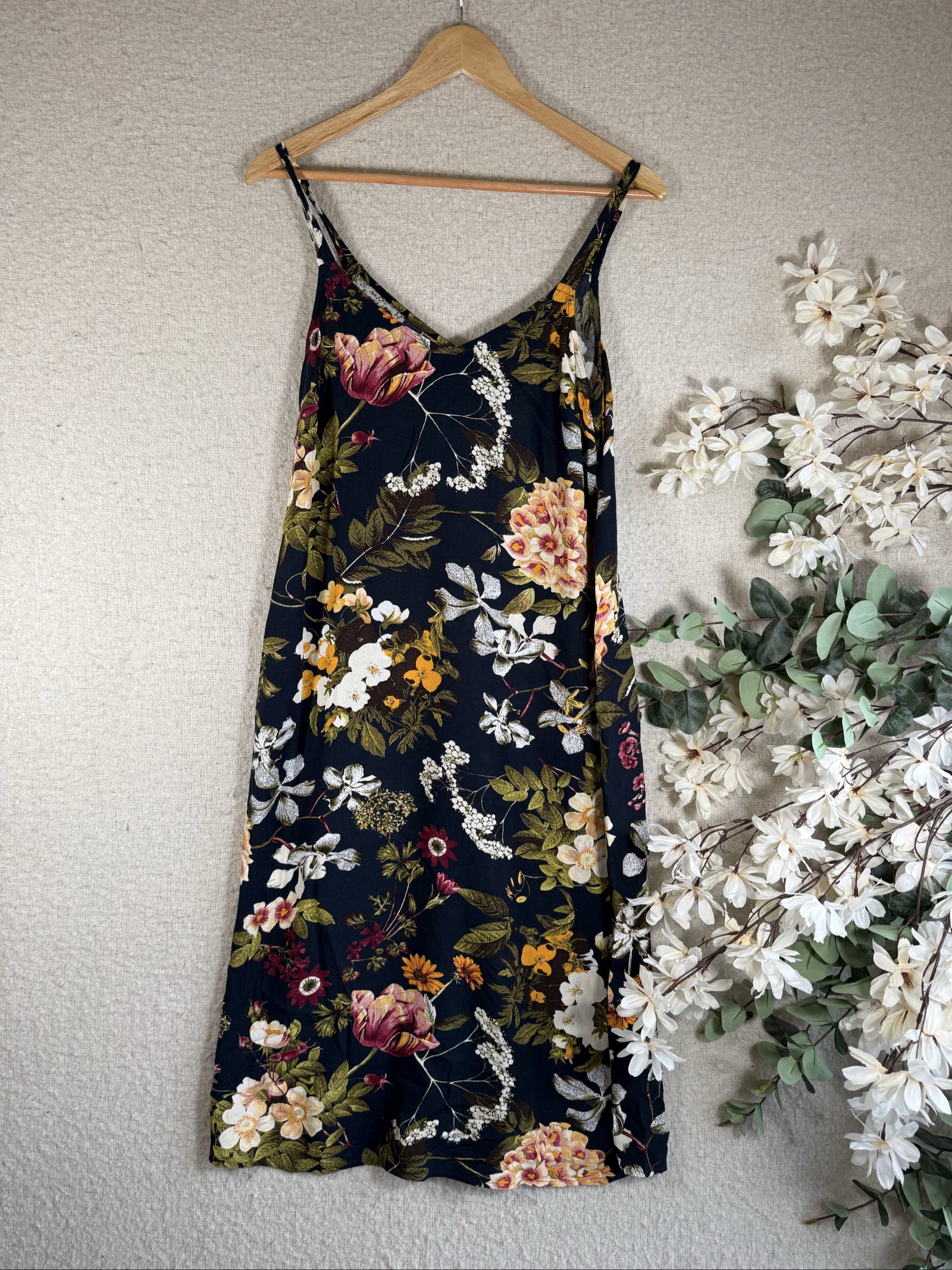 Next Navy Floral Viscose Slip Dress UK 10 Petite Elegant Summer Dress