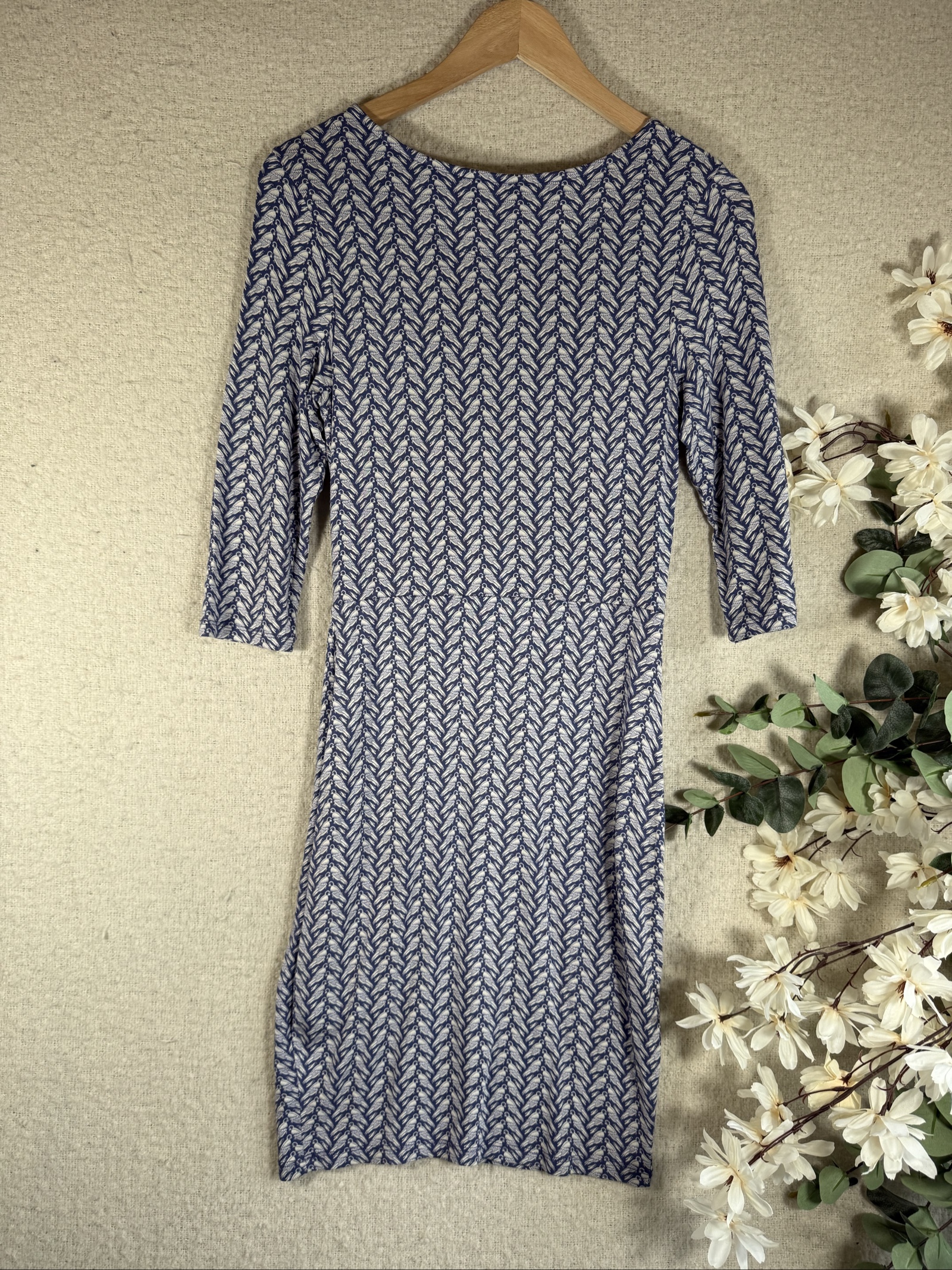 Warehouse Navy & White Bird Print Cotton Knee Length Dress UK 10 Stylish Casual image 4