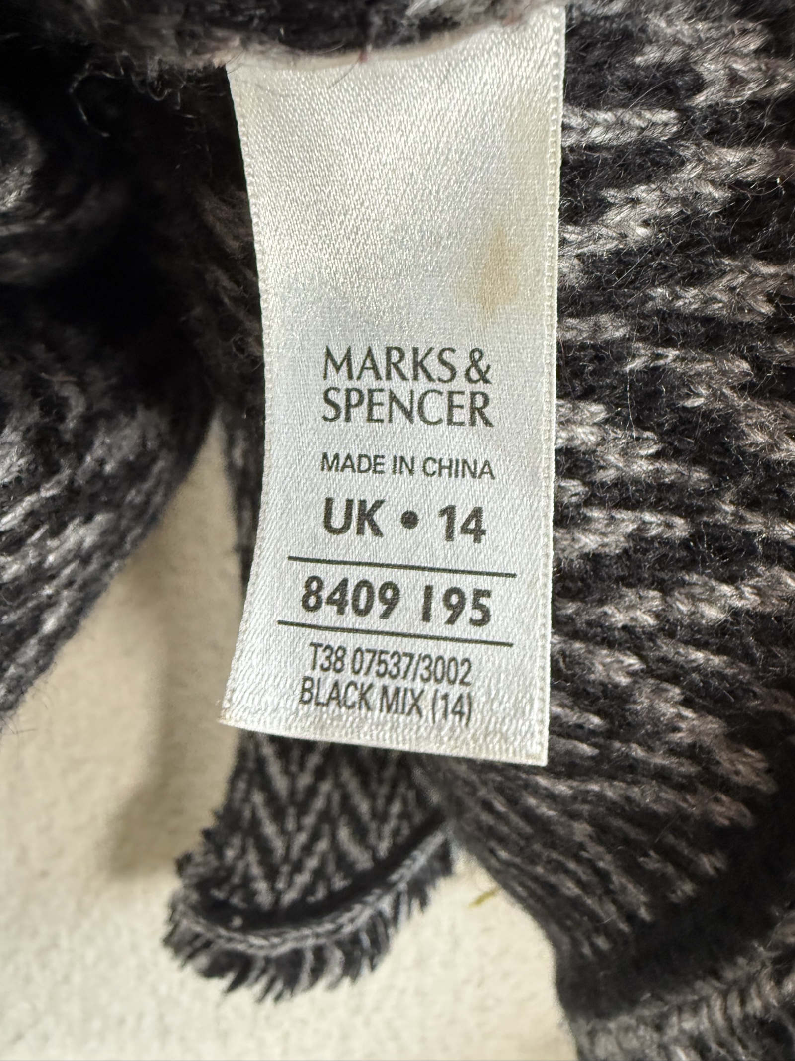 Marks & Spencer Black & Grey Wool Blend Zigzag Fringe Collar Jacket UK 14 image 6