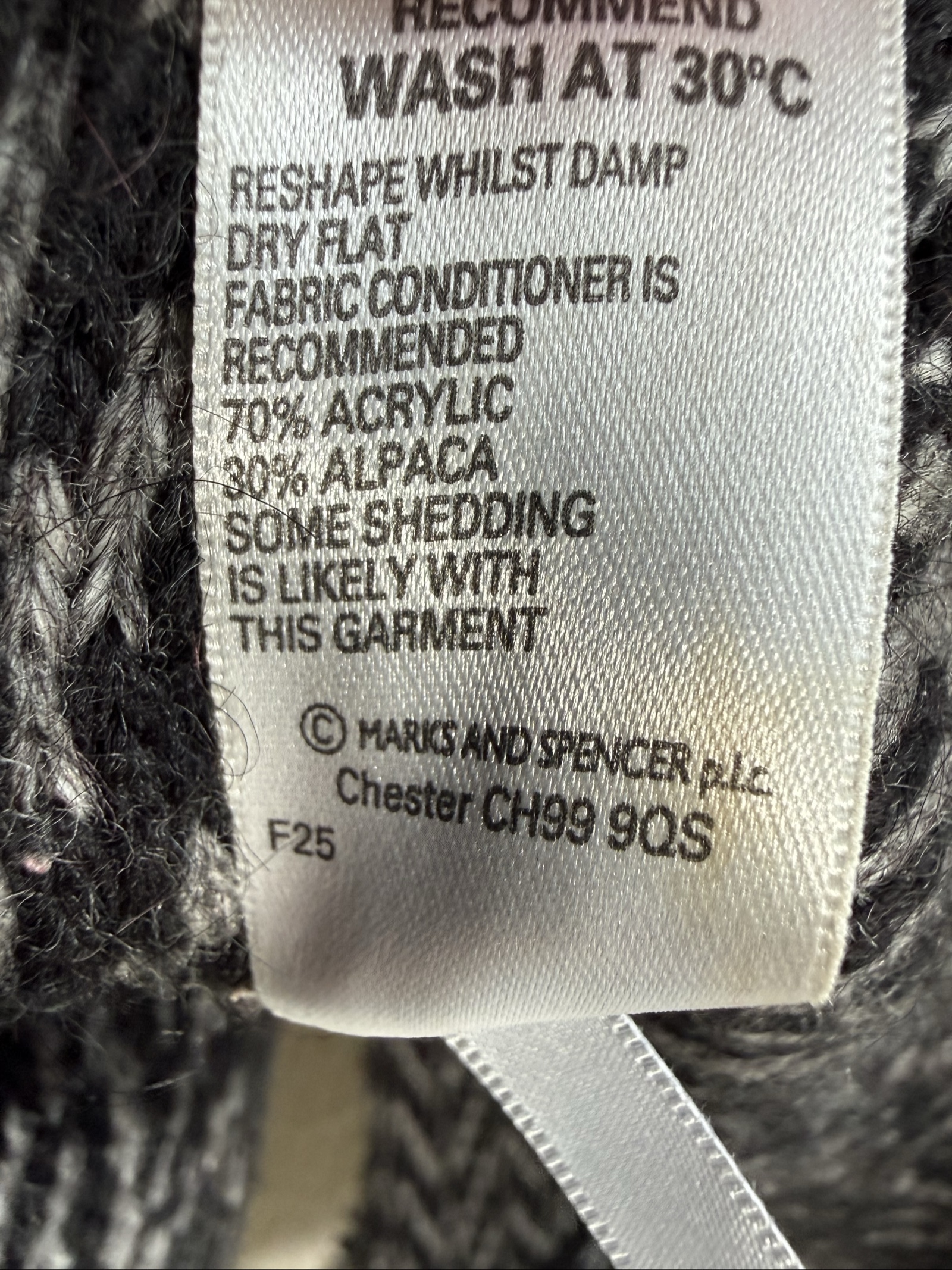 Marks & Spencer Black & Grey Wool Blend Zigzag Fringe Collar Jacket UK 14 image 7