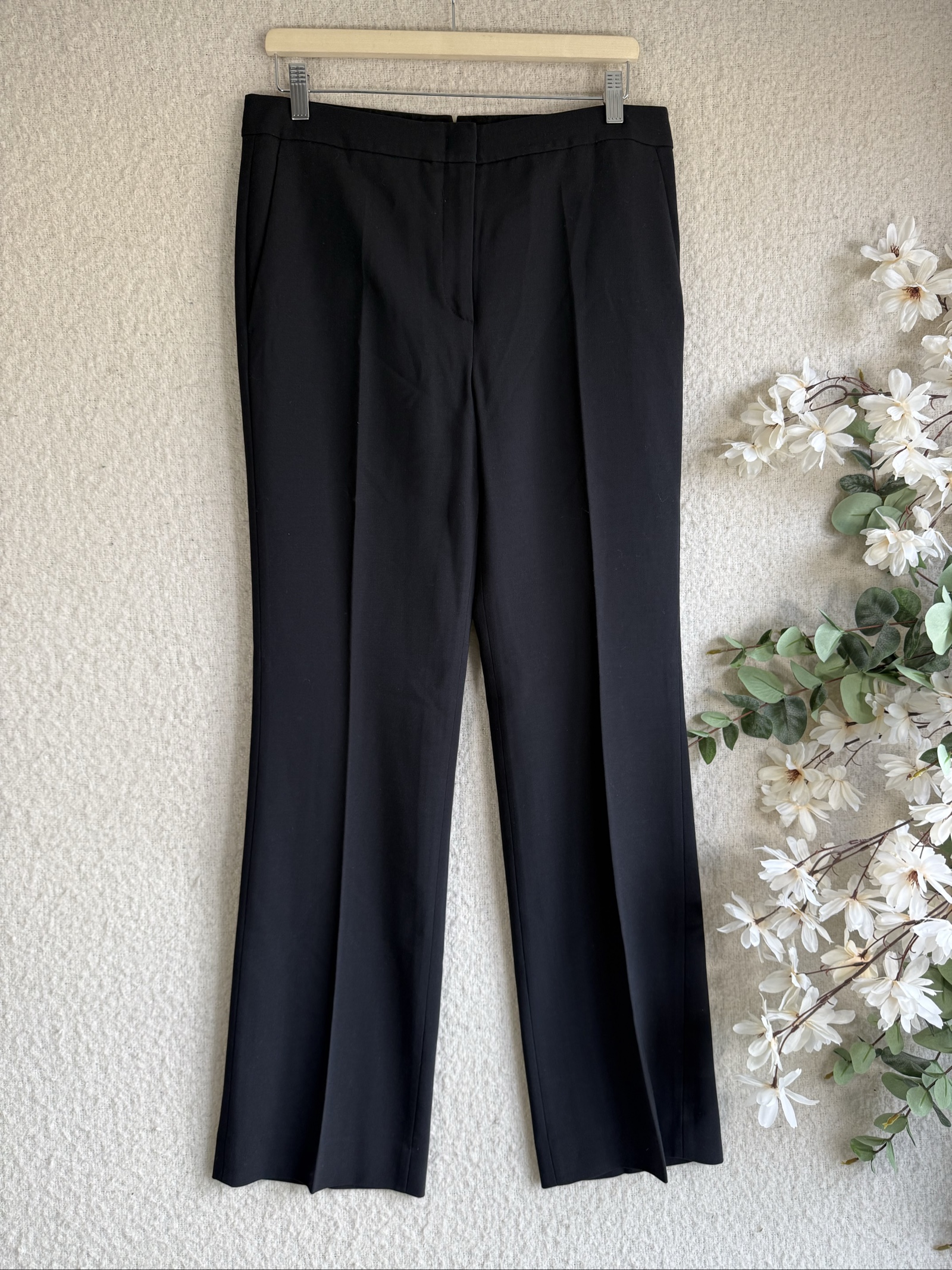 Jigsaw Black Wool Blend Tailored Trousers UK 12 Classic Elegant Work Pants