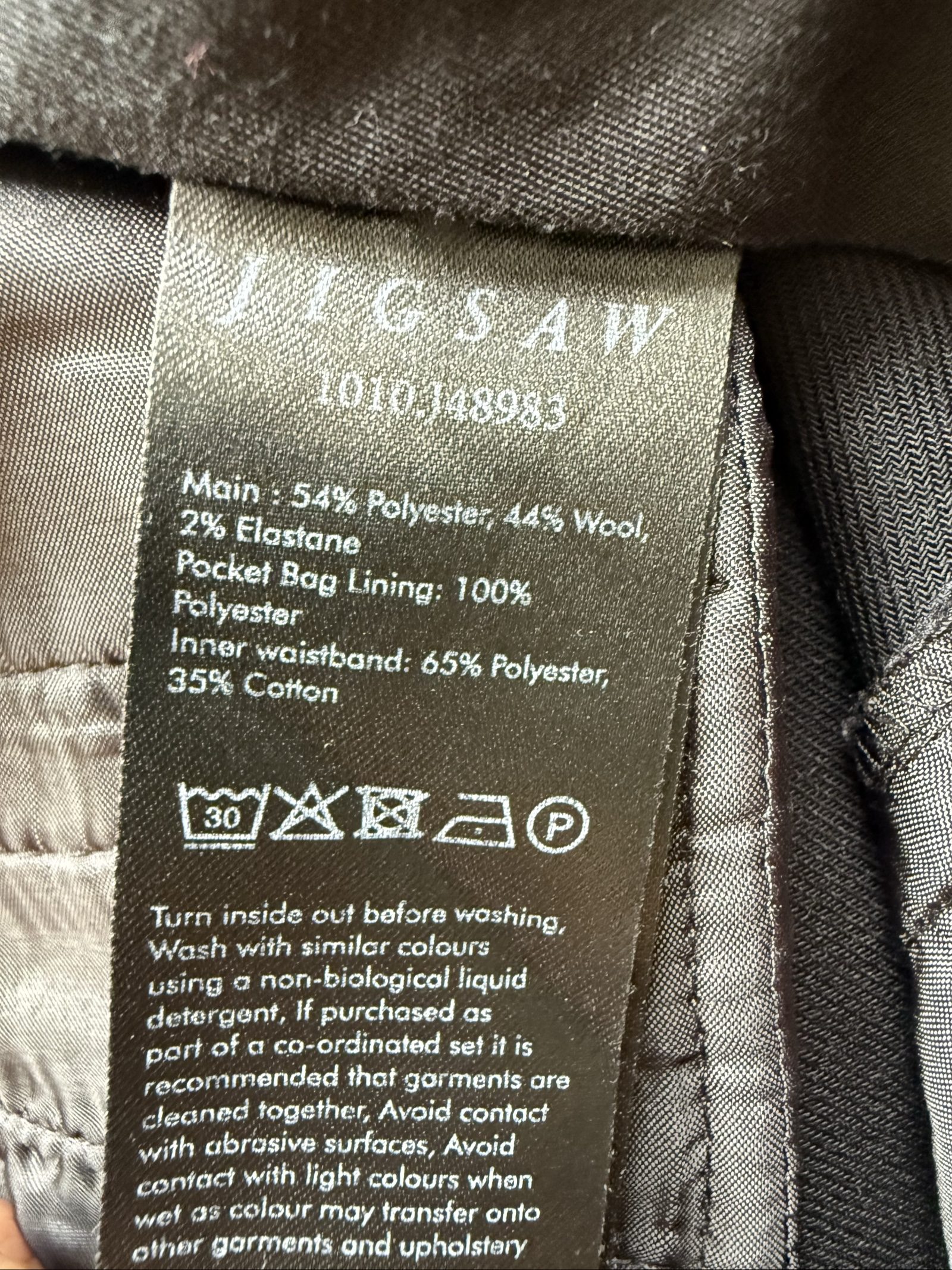 Jigsaw Black Wool Blend Tailored Trousers UK 12 Classic Elegant Work Pants image 5
