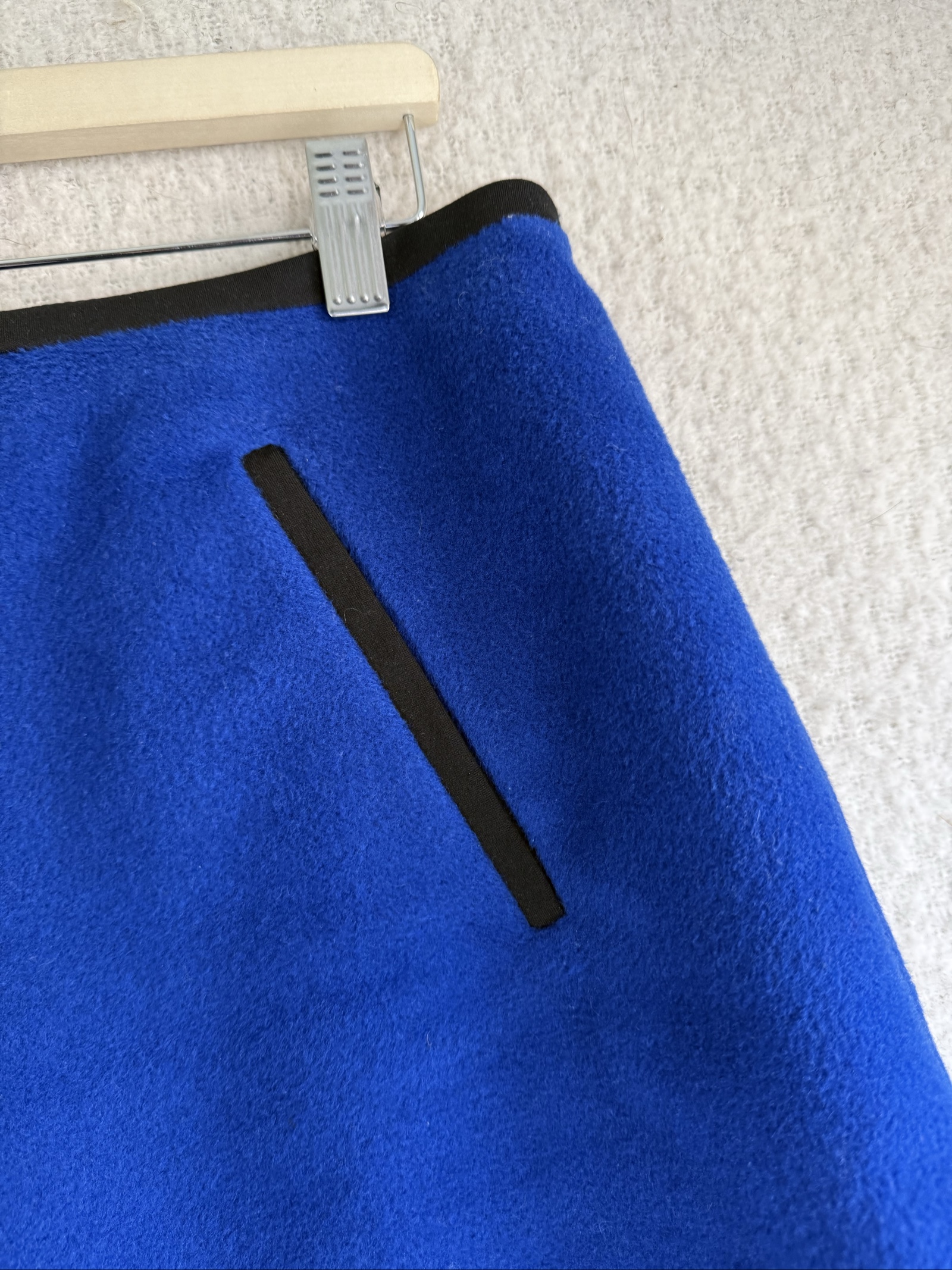 M&S Blue Wool Blend Straight Skirt UK 14 Black Trim Classic Casual image 2