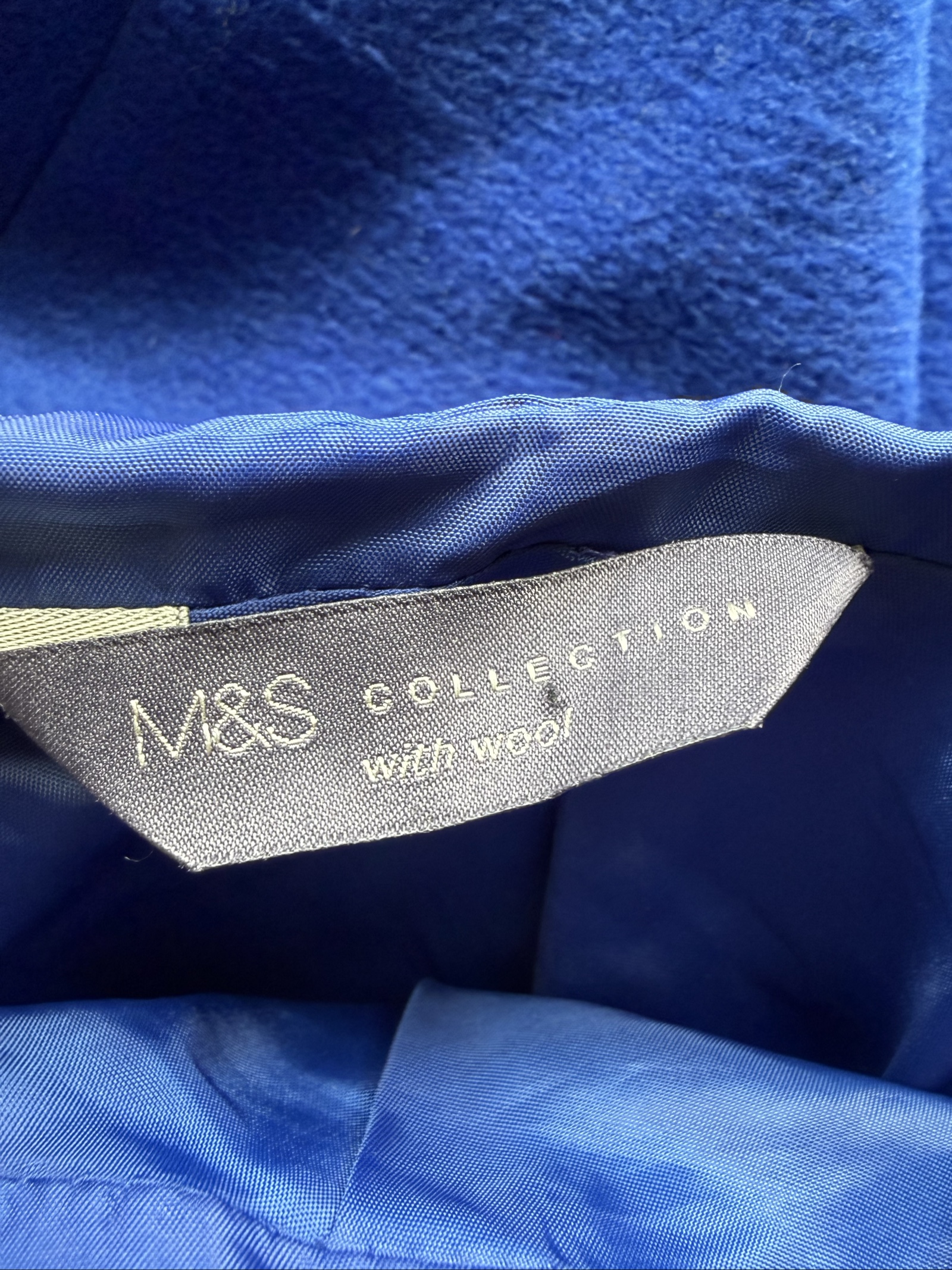 M&S Blue Wool Blend Straight Skirt UK 14 Black Trim Classic Casual image 3