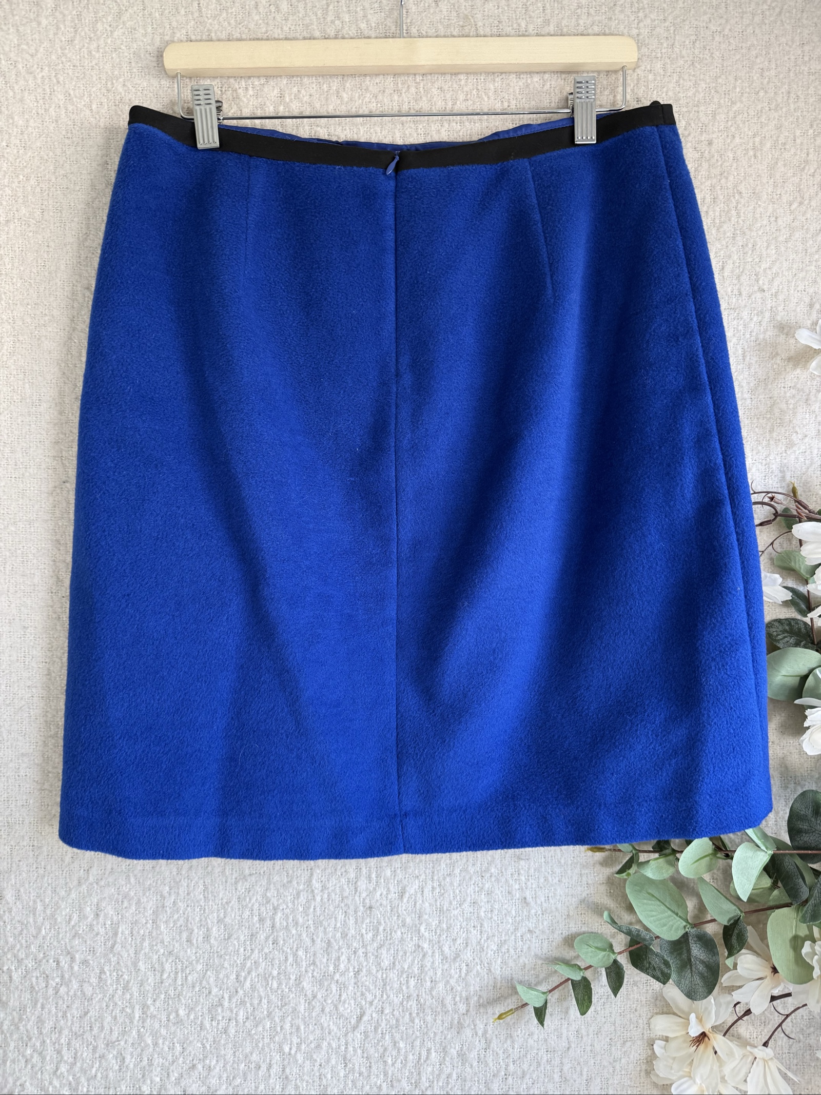 M&S Blue Wool Blend Straight Skirt UK 14 Black Trim Classic Casual image 4