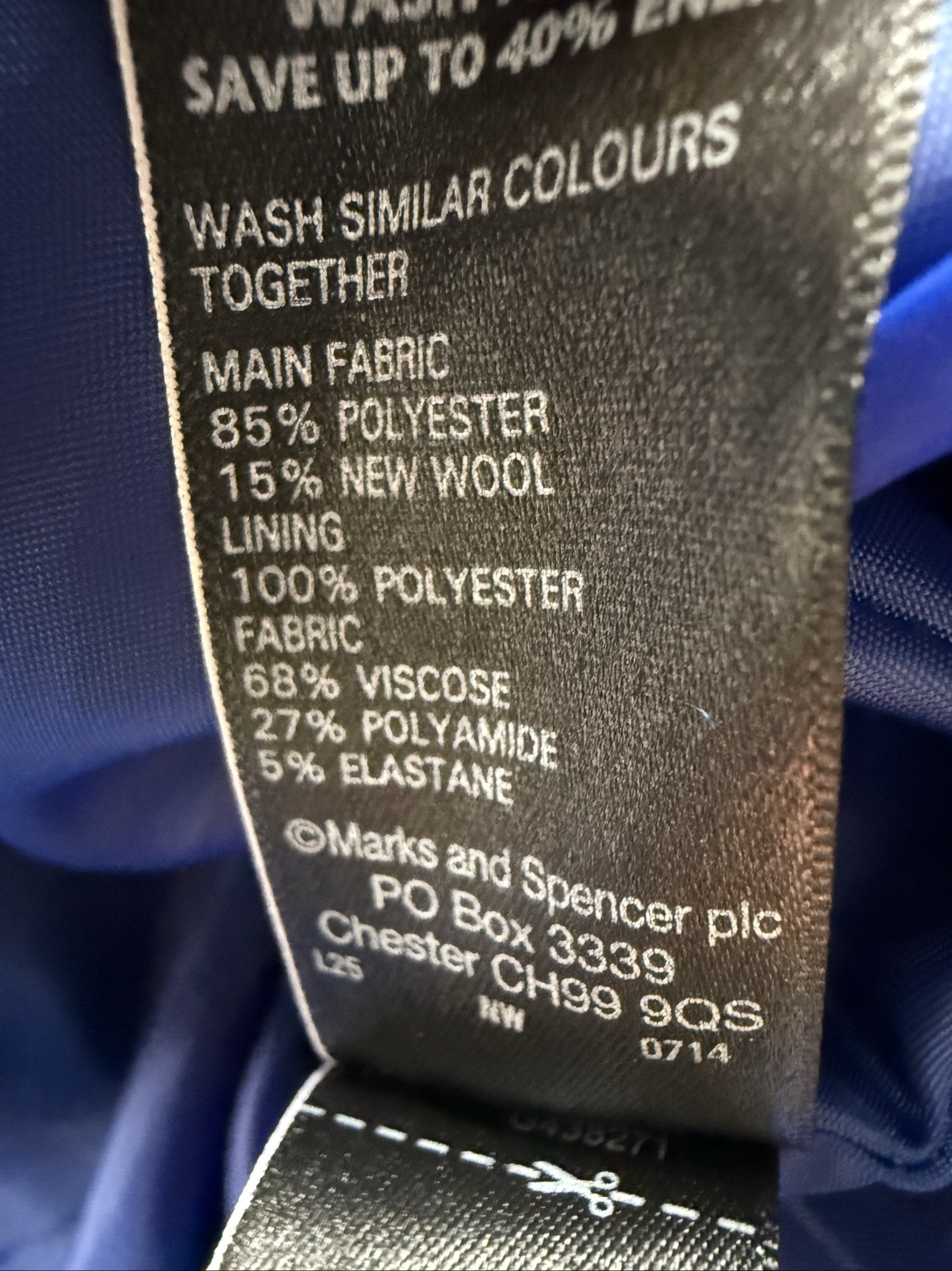 M&S Blue Wool Blend Straight Skirt UK 14 Black Trim Classic Casual image 7