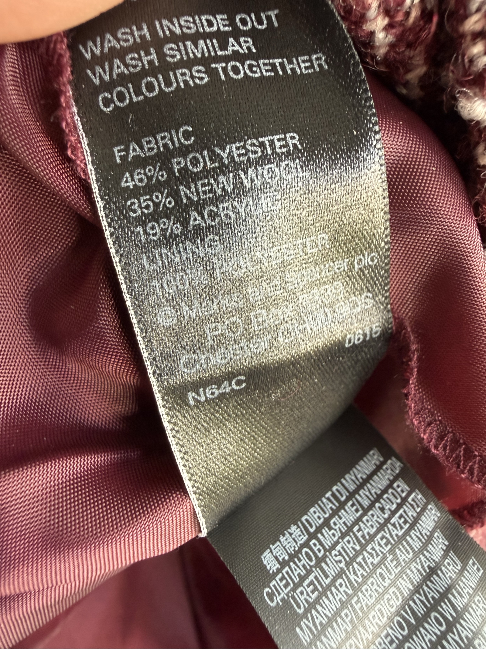 M&S Burgundy Wool Tweed Mini Skirt UK 14 Classic Stylish Buckle Detail image 6