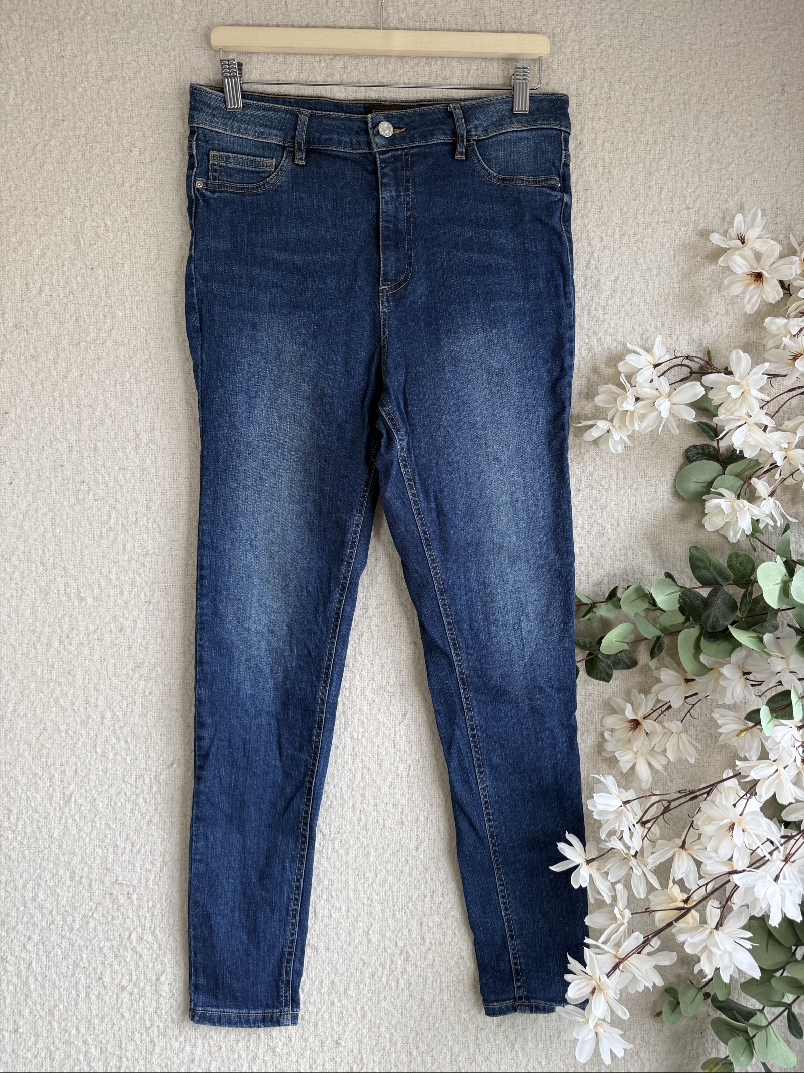 F&F Dark Blue Denim Skinny Jeans UK 14 Stretch Cotton Casual Trousers