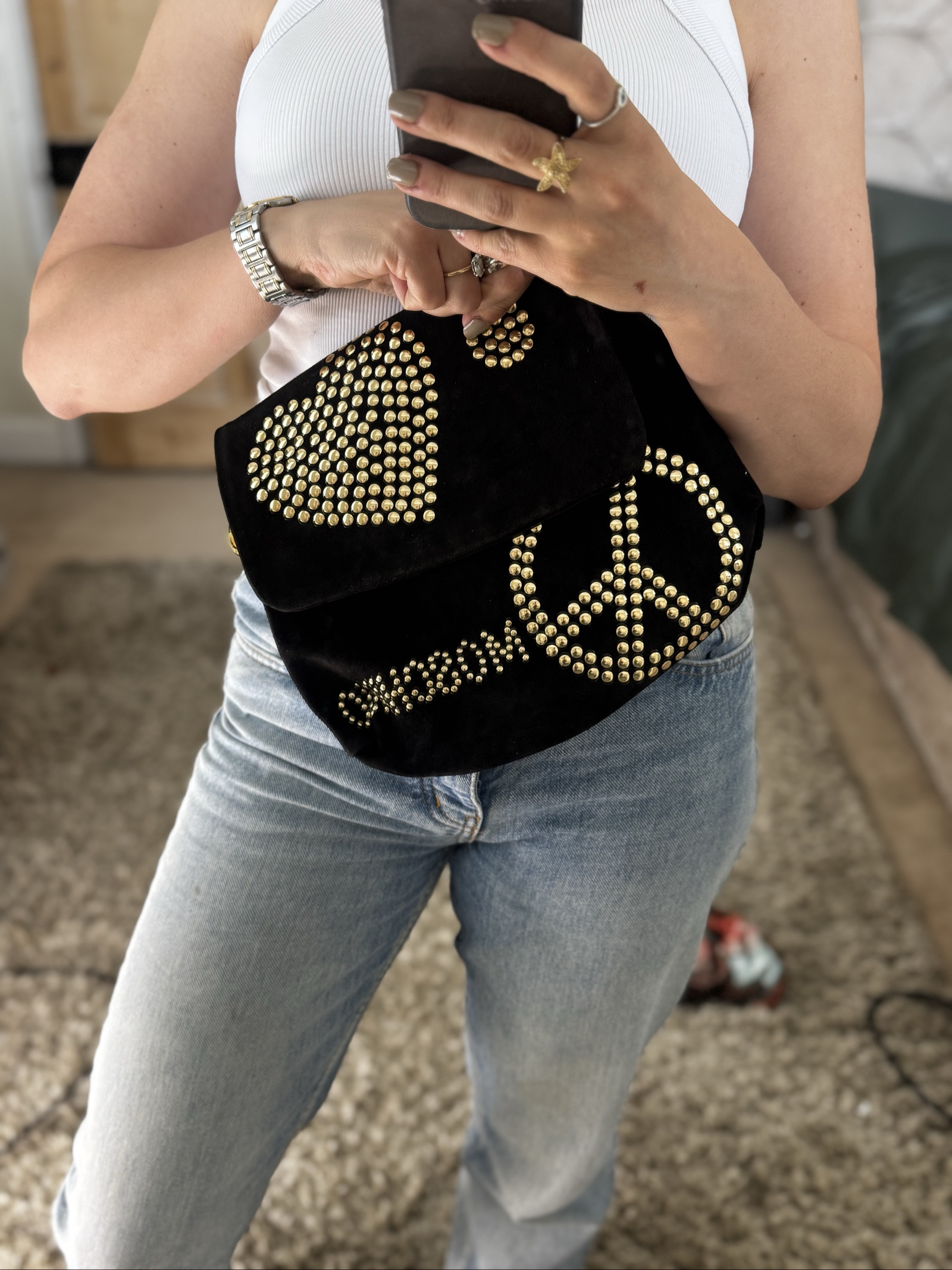 Vintage Moschino Redwall Black Suede Studded clutch Bag image 7