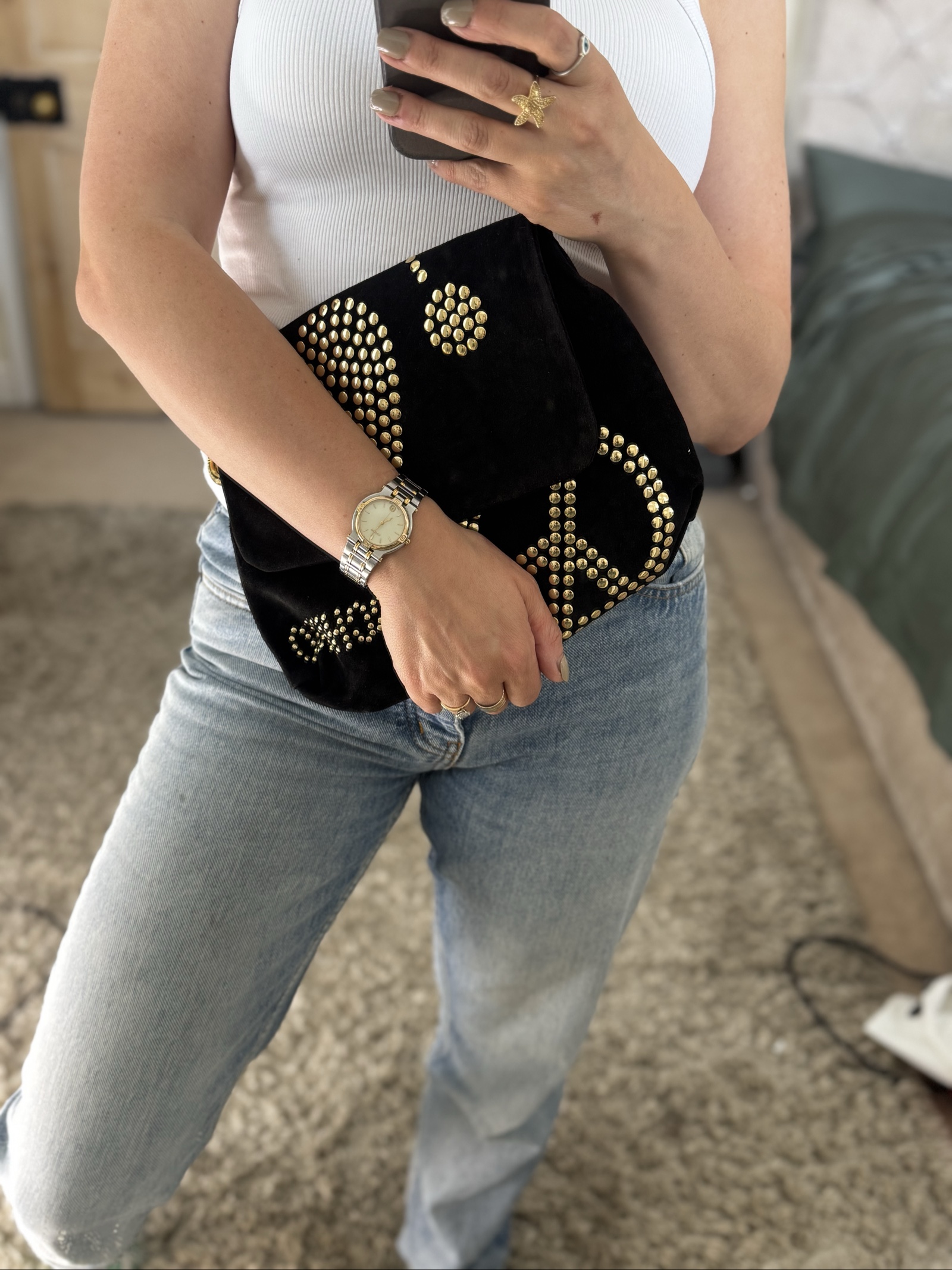 Vintage Moschino Redwall Black Suede Studded clutch Bag image 8