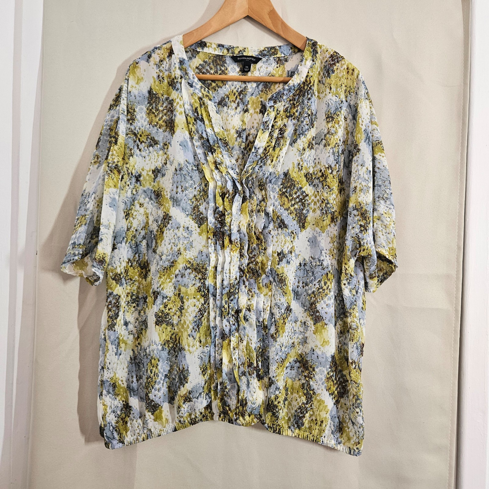 Banana Republic Yellow, Blue & White Printed Blouse XL