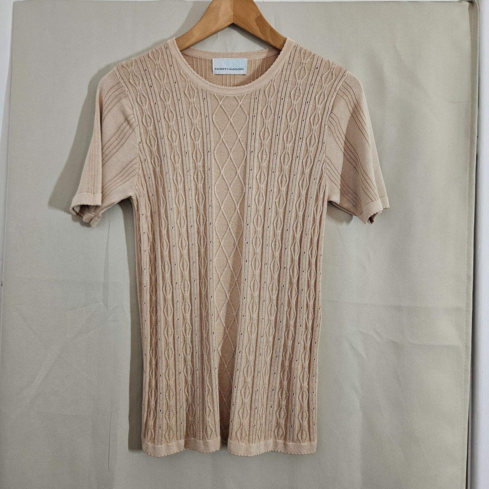 Northmoor Beige Cable Knit Short Sleeve Sweater Medium