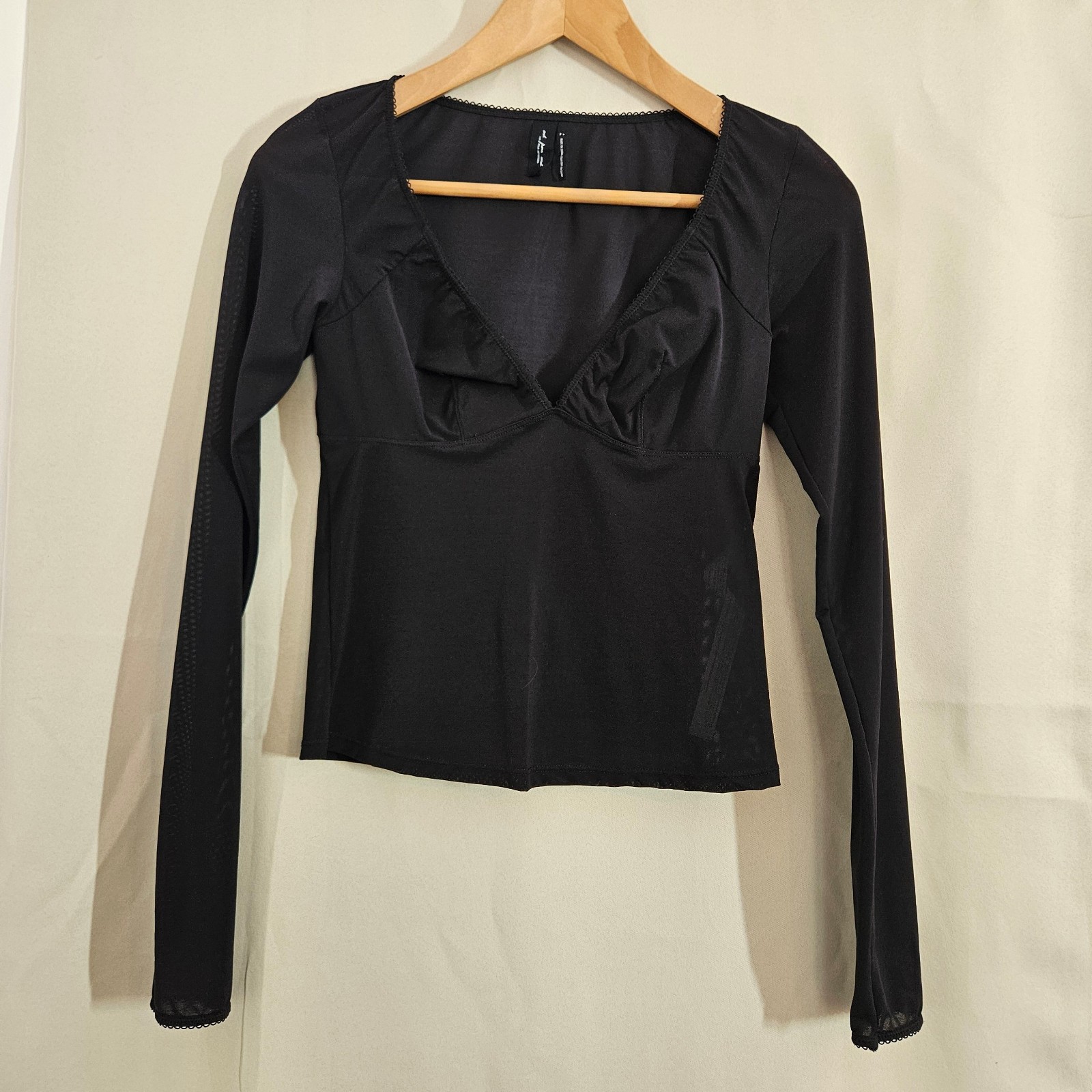 Out From Under Black Long Sleeve Top Small Mesh Detail