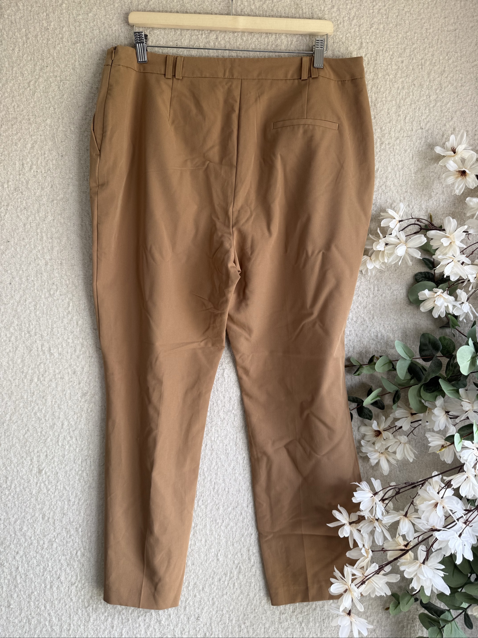 Dorothy Perkins Camel Cotton Blend Straight Leg Trousers UK 16 Work Pants image 4