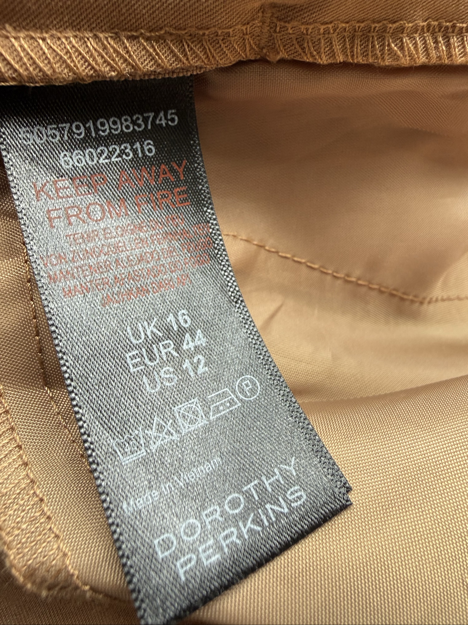 Dorothy Perkins Camel Cotton Blend Straight Leg Trousers UK 16 Work Pants image 6
