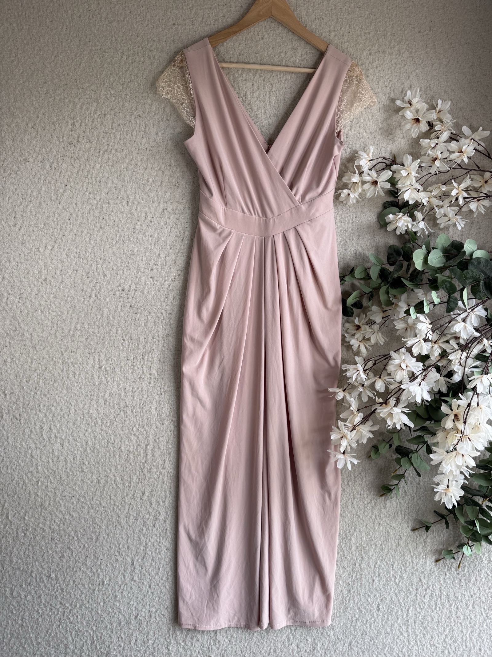Coast Pink Lace Sleeve Occasion Dress UK 12 Elegant Slim Fit Midi Dress