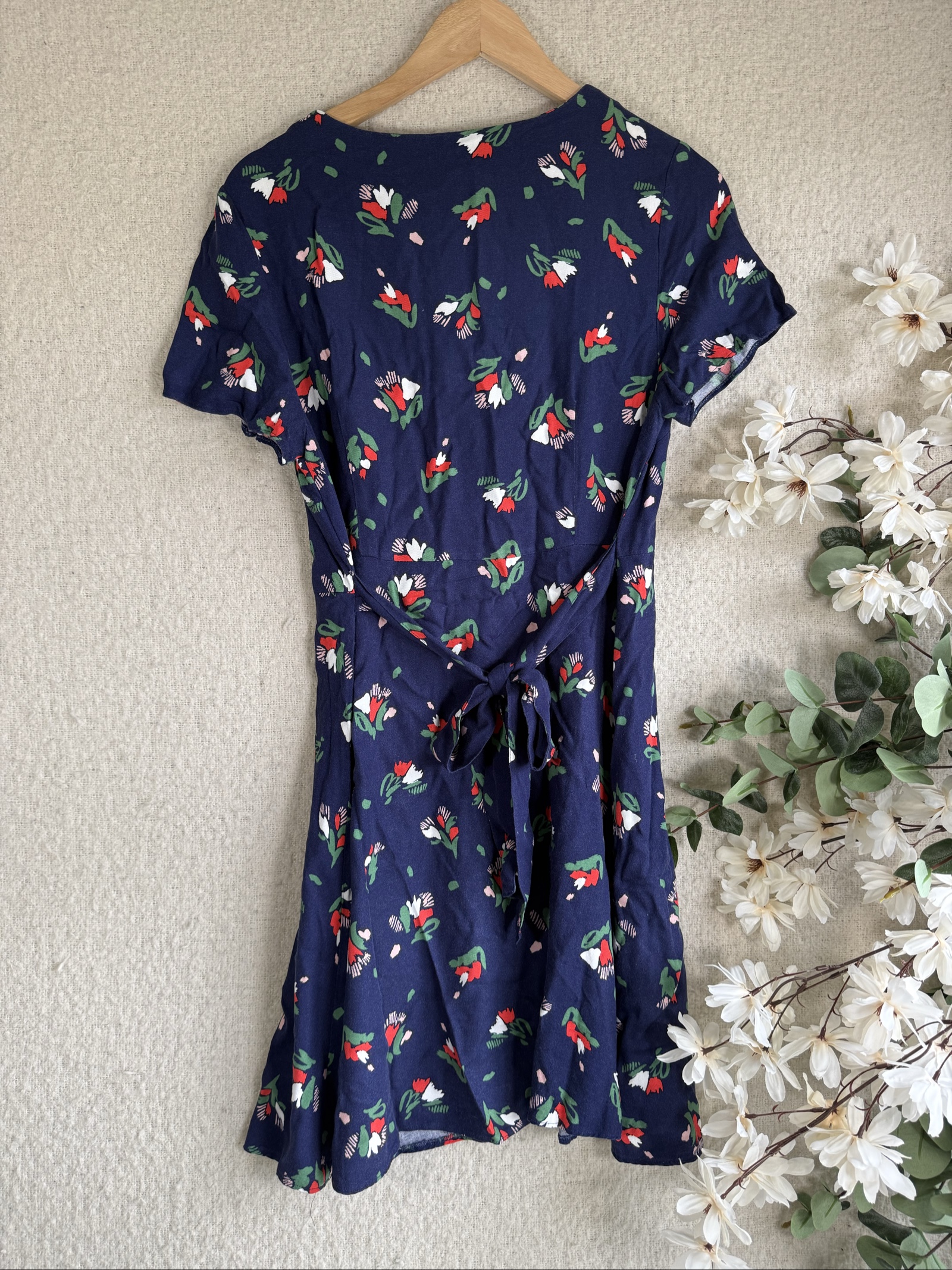 Tu Navy Floral Print V-Neck Button Front Cotton Dress UK 12 Fit & Flare image 4