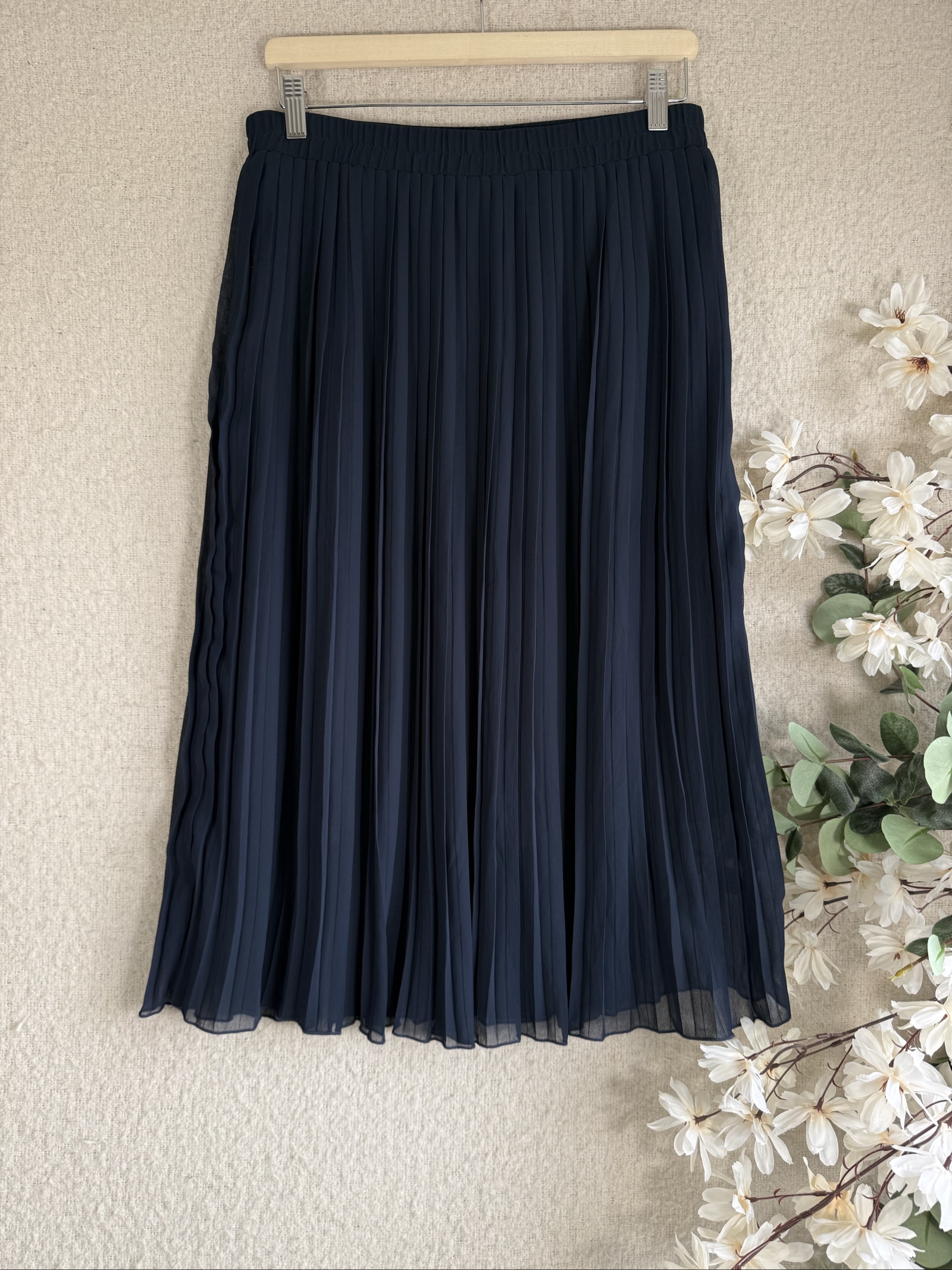 Adiva Navy Pleated Midi Skirt UK 12 Lightweight Elegant Skirt