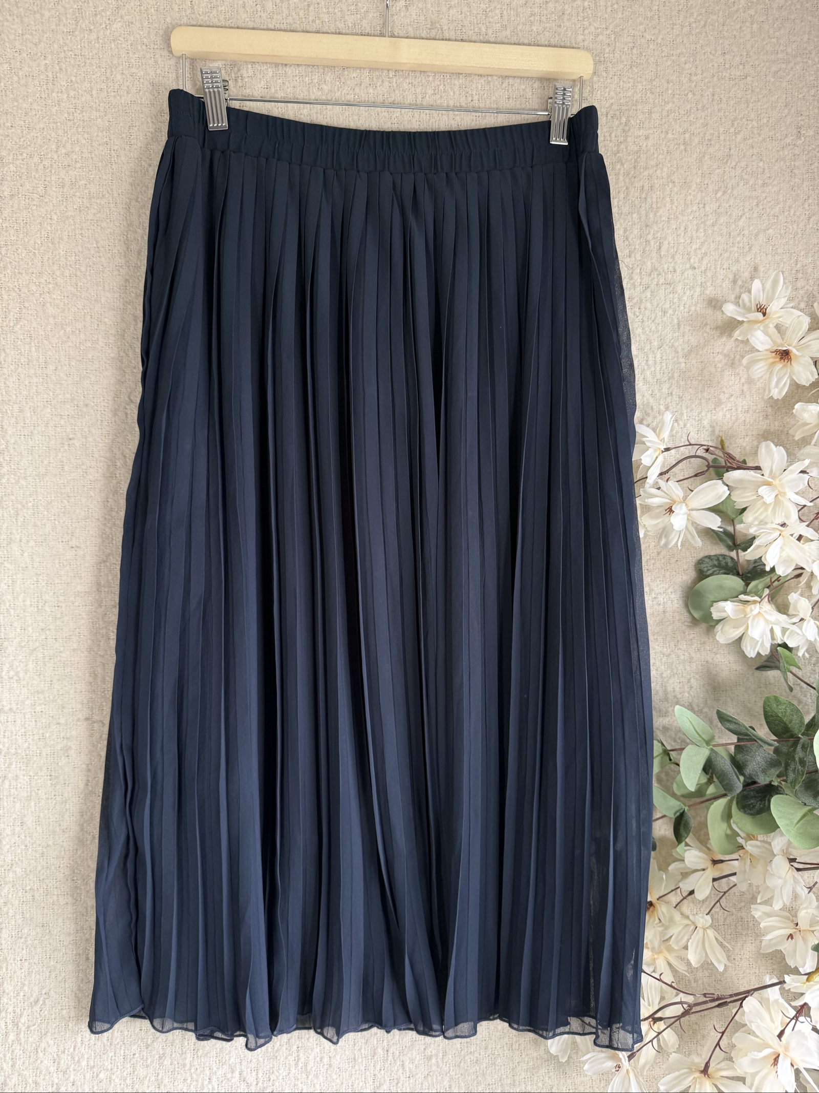 Adiva Navy Pleated Midi Skirt UK 12 Lightweight Elegant Skirt image 4